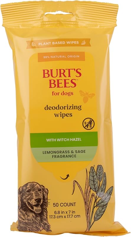 Deodorizing Dog Wipes, Lemongrass & Sage, 50 Ct | Witch hazel formula, 95 percent natural origin, refreshes coat, gentle odor control, for daily grooming use