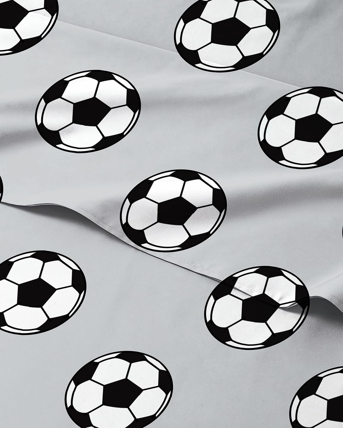Kids Queen Size Soccer Bed Sheets - 4 Piece Kids Soccer Sheet Set - Athletic Sporty Bedding - Ultra-Soft, Cute &amp; Cozy - Breathable &amp; Machine Washable - Grey Bed Set for Boys, Girls, Teens &amp; Toddlers