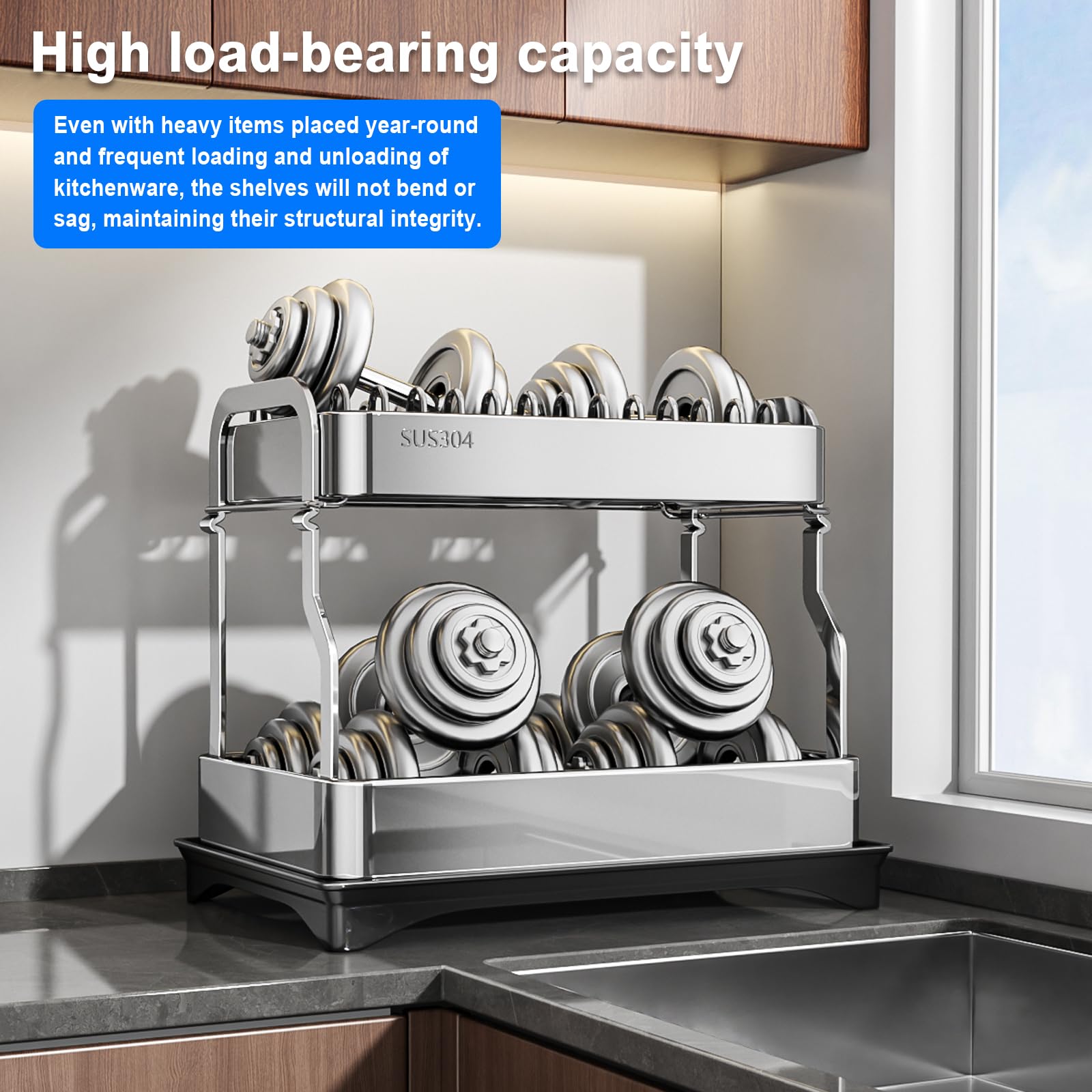 Mustorn escurreplatos, escurridor de Platos para Fregadero escurreplatos Acero Inoxidable Bandeja escurreplatos Dish Drying Rack Incluye una Cesta para Cubiertos y un Soporte para Tabla de Cortar