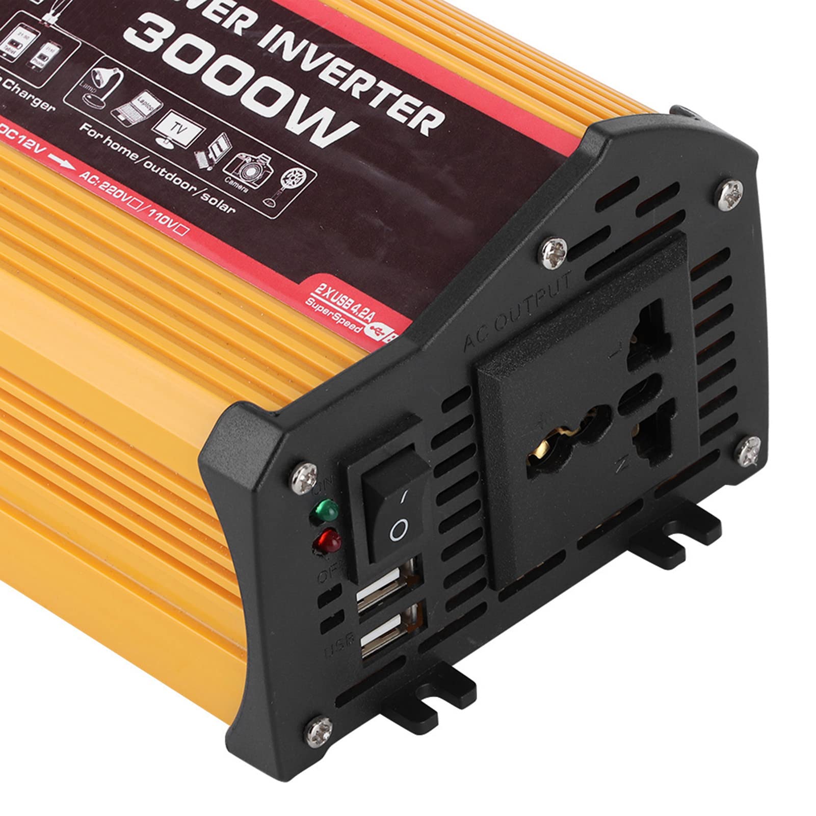 Inversor de Coche Qiilu, inversor de Coche USB Dual Convertidor de Potencia automático Adaptador de Onda sinusoidal modificada de 300 W (12 V a 220 V)