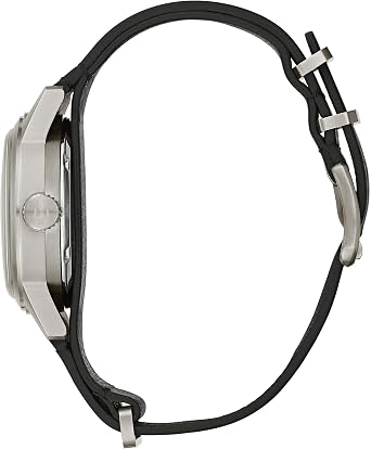 Bulova Men's Military Heritage Hack Stainless Steel 3-Hand Automatic Watch, NATO Leather Strap, Luminous Hands and Markers, Black Leather/Ivory Dial