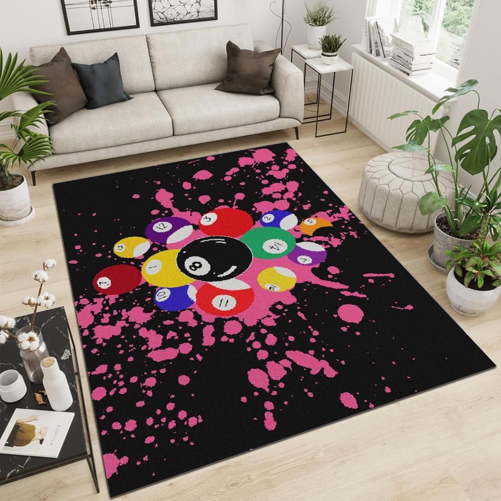 Colored Billiards Rug 3D Printed Carpet Large Non Slip Area Rugs Washable Soft Flannel Floor Mat For Kids Room Living Room Bedroom 50 X 80 Cm - Polyester Soft Touch Easy Clean -8U9D2Y4B4K