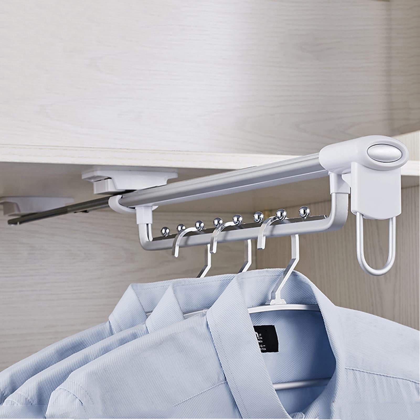 JYBNBBE Pull-Out Closet Valet Rod with Ball Bearing Slide, Adjustable Hanging Rail for Coats and Pants (White 35.6cm/14in)