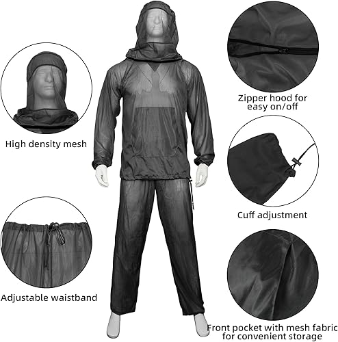 Miniatura 2 de Tongcamo Traje de red para mosquitera, traje de malla de caza de camuflaje, ropa de red para insectos con capucha para protección al aire libre, no