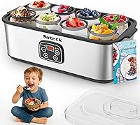 Suteck Stainless Steel Yogurt Maker with Adjustable Timer & Temp, 8 BPA-Free Glass Jars for Greek & Probiotic Yogurt, Black