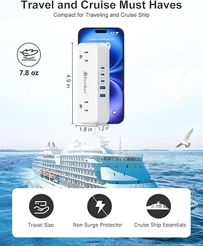 Miniatura 4 de Tira de alimentación de viaje de 5 USB (3 USB), cable de extensión corto de 5 pies con 5 estaciones de carga USB de 24 W4.8 A y 4 salidas anchas,