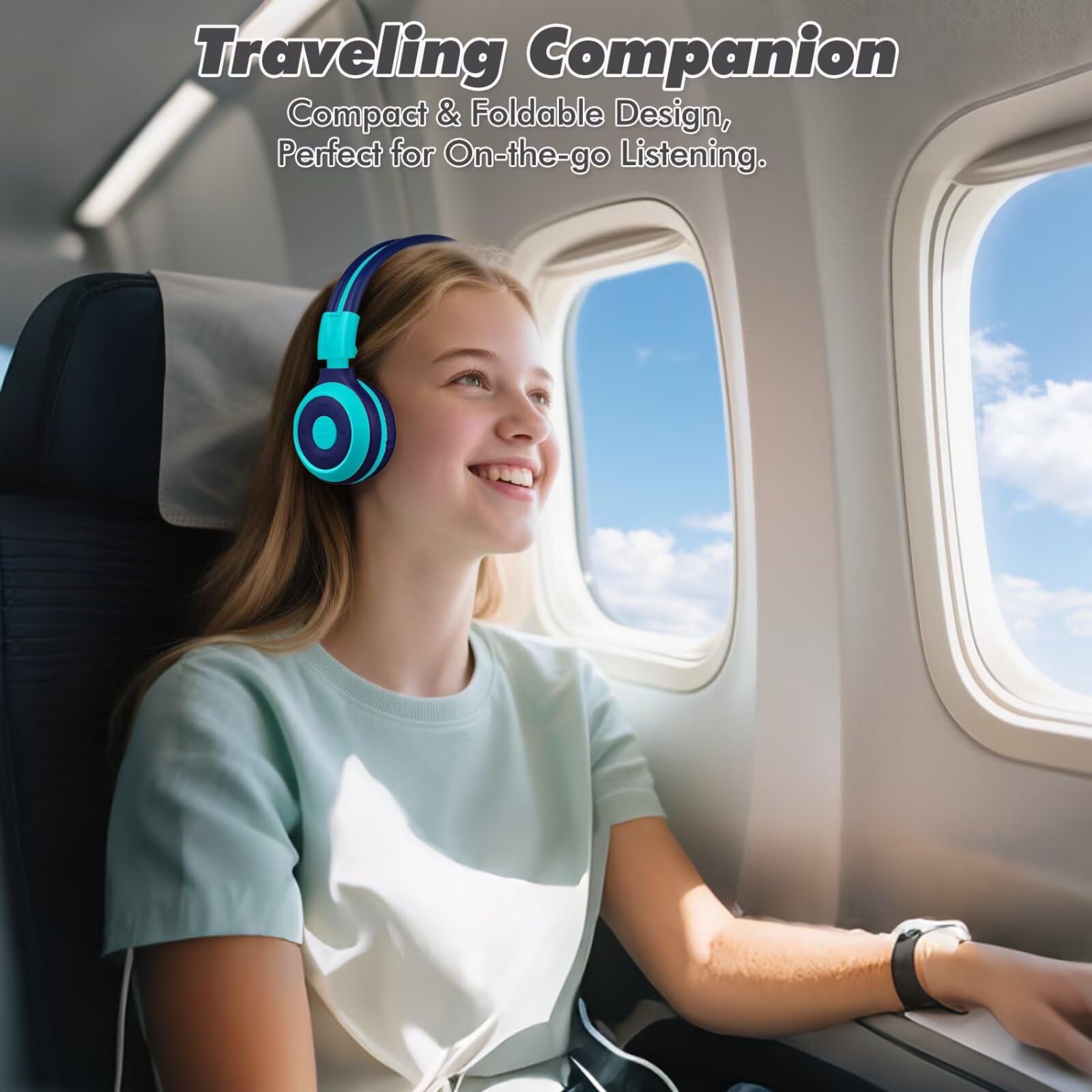 SIMOLIO Auriculares inalámbricos Bluetooth para niños con micrófono, Protección auditiva Auriculares para niños, Volumen Limitado, Puerto compartido, Sonido Estéreo, 15 Horas Reproducción, AUX Cable
