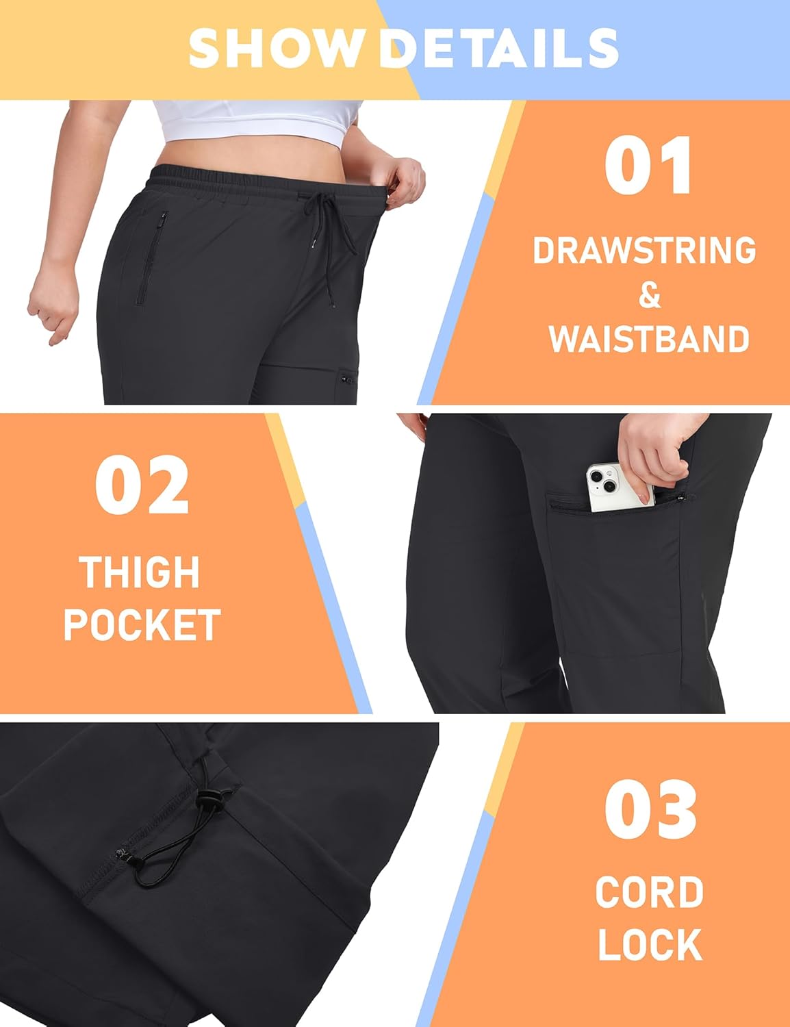 COOTRY Women's Plus Size Hiking Cargo Pants Athletic Workout Outdoor Quick Dry Lightweight Joggers Zipper Pockets Golf Pants - Image 3