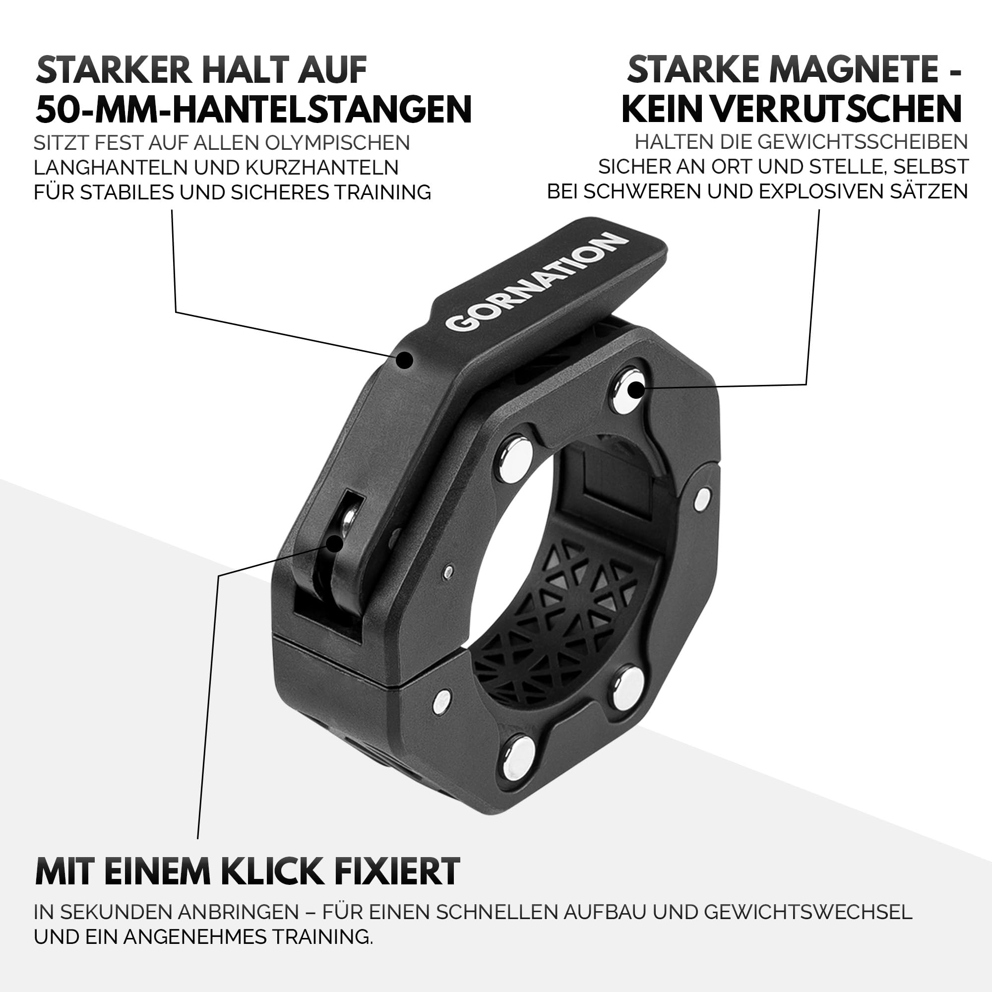 GORNATION Hantelverschluss 50mm, Langhantel Clips Schnellverschluss, Olympische Hantelverschluss, Hantelklemmen, 2 Stück Olympic Barbell Collars für Krafttraining, Gewichtheben & Fitness