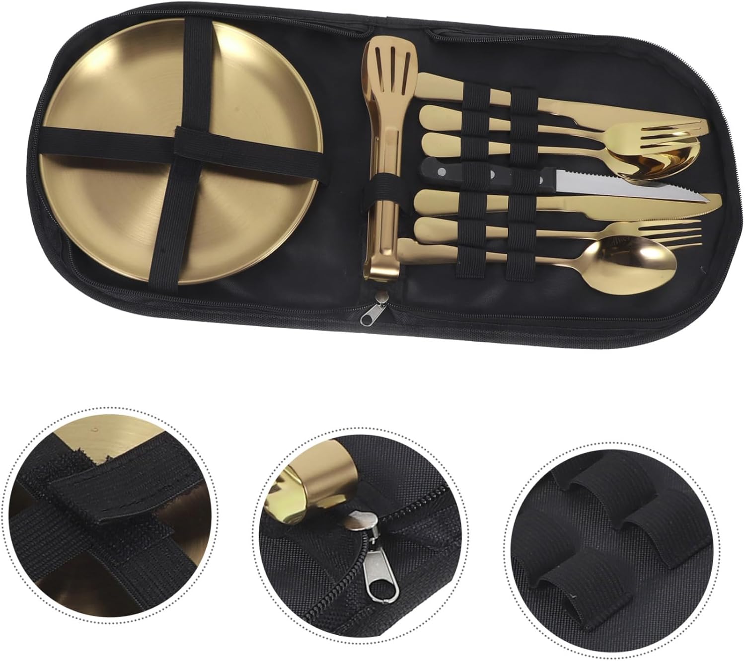 1set Stainless Steel Camp Utensil Kit with Portable Storage Bag for Outdoor Dining Elegant Design Easy to Clean and Transport for Camping and Picnics