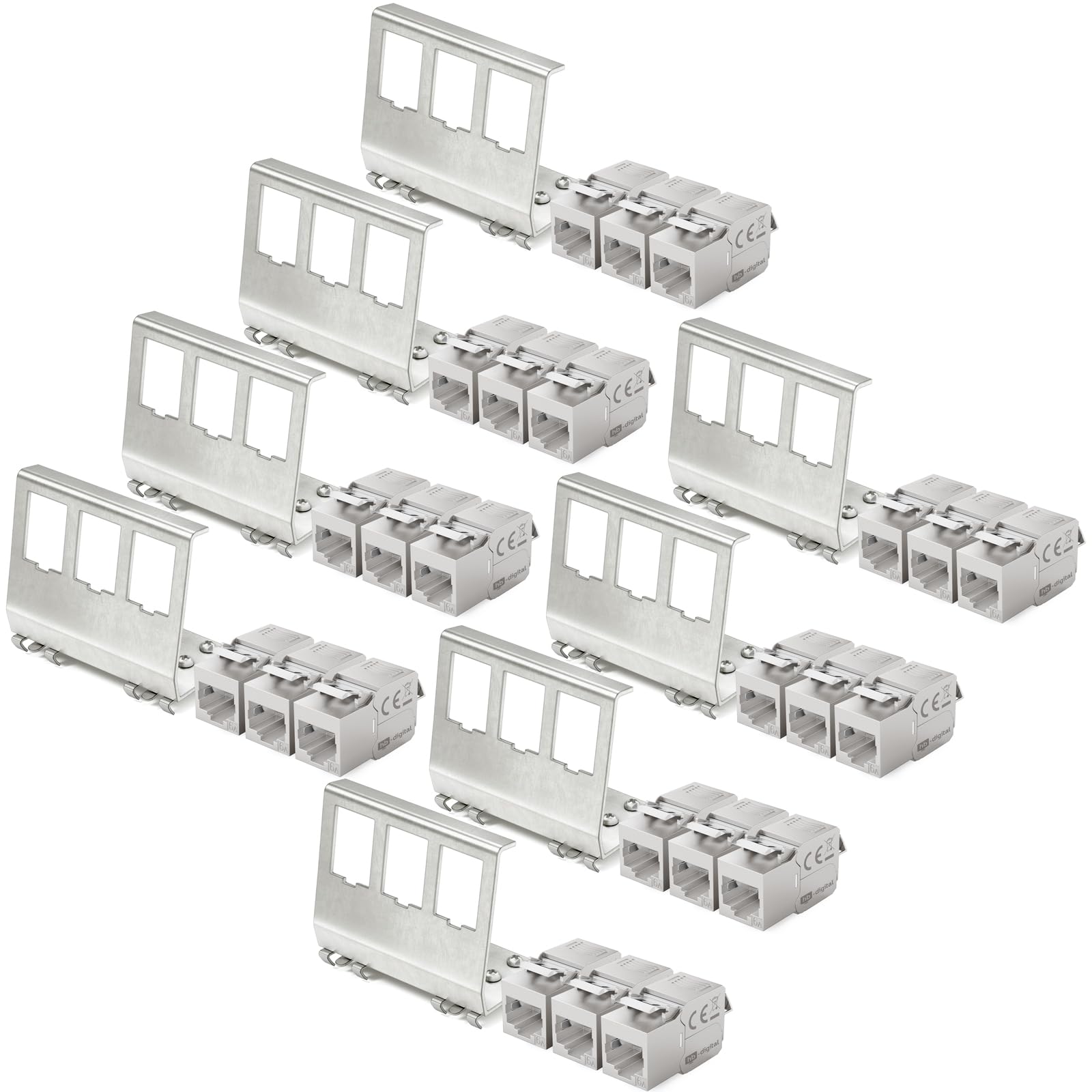 hb-digital Zestaw: 24X CAT.6a Keystone RJ45 moduł + 8 x adapter szyny montażowej metalowy uchwyt Keystone do szyny montażowej 35 mm standard | RJ45-Jack ekranowana stal szlachetna LSA montaż Ethernet