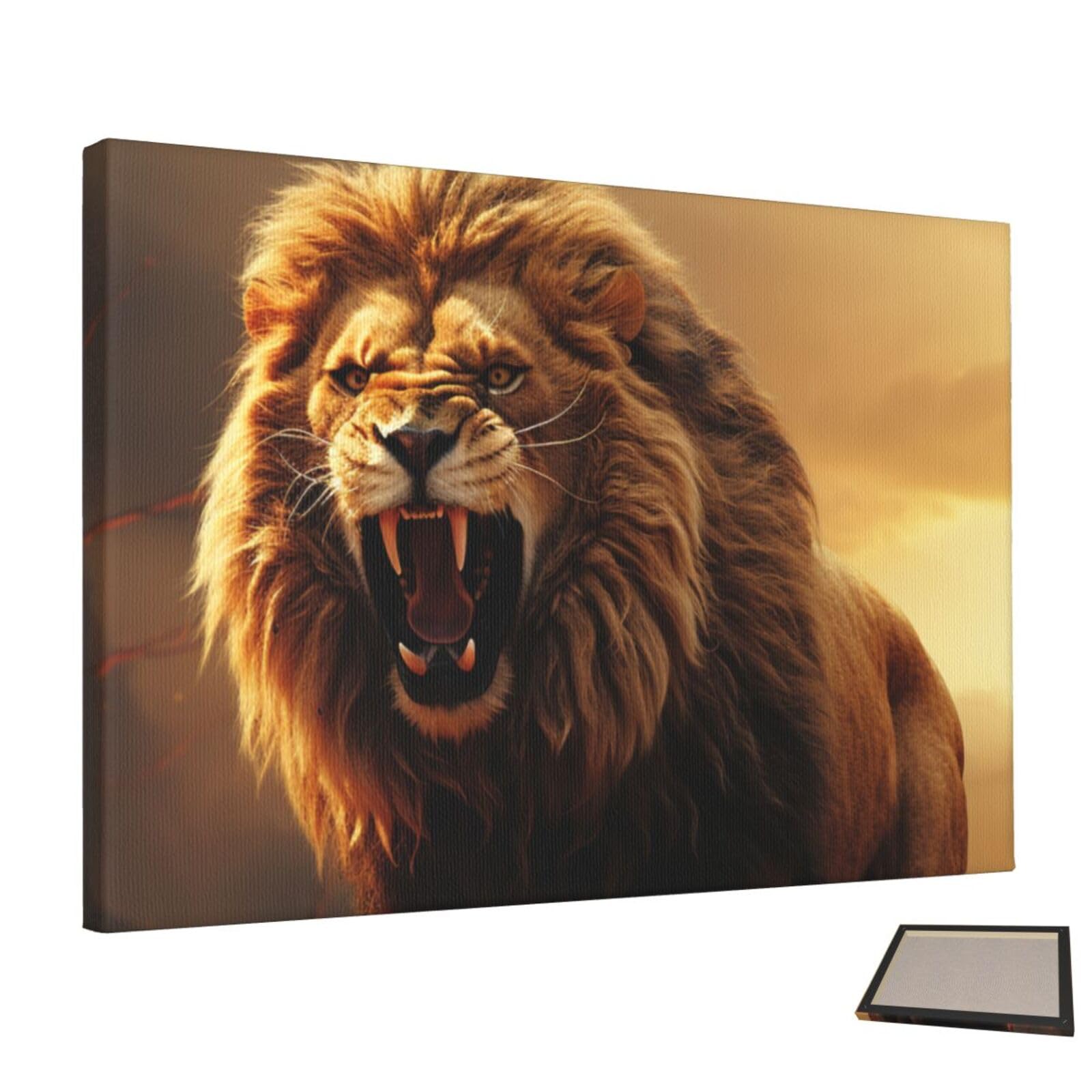 Hclyvexiria Angry Roaring Lion Decorative Painting Wall Art Canvas Painting Posters Decorative Aesthetic Painting For Living Room Unframed To Hang Canvas Wall Decor For Room Bedroom