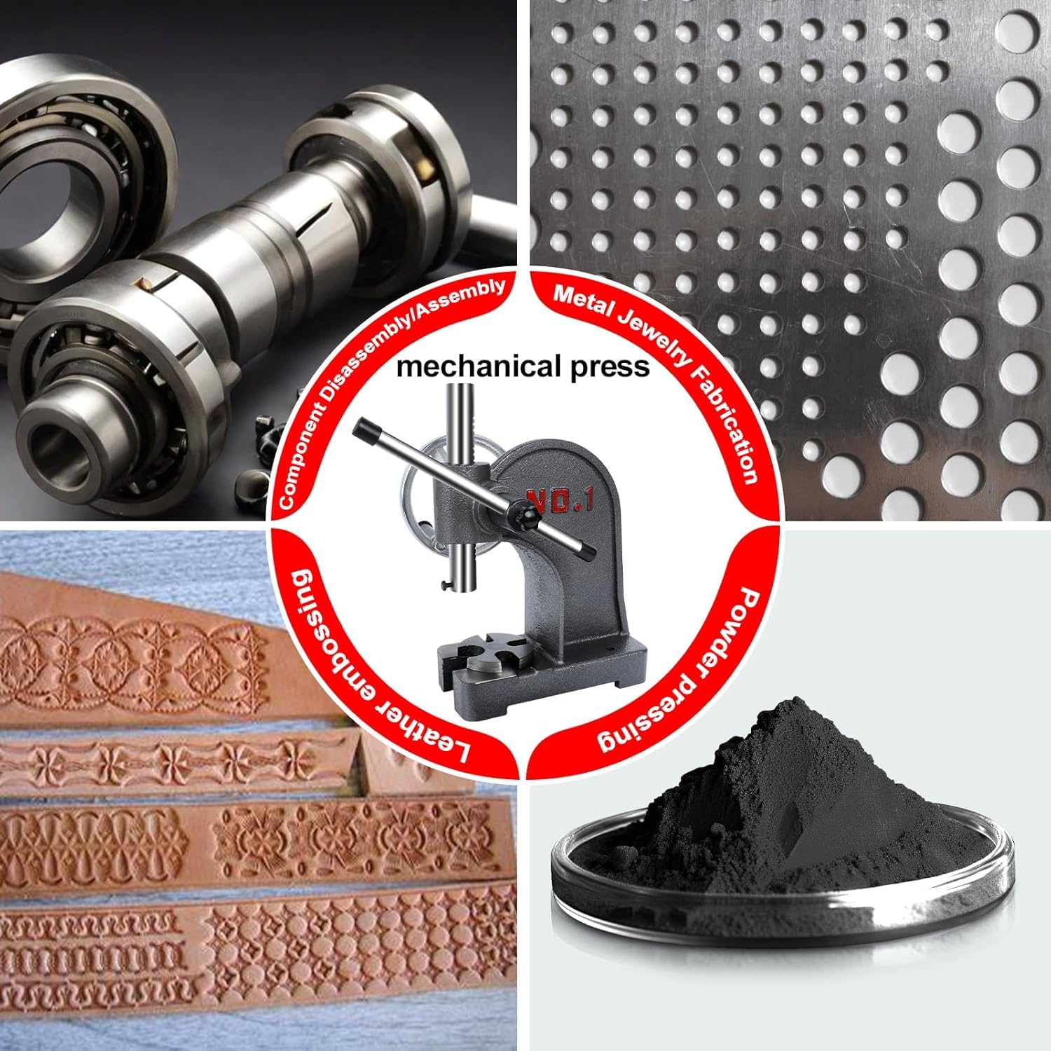 Prensa manual de eje resistente, 1 tonelada con apertura máxima de 135 mm, mesa de trabajo de 120 mm, ideal para estampar, doblar y fácil de usar como herramienta de escritorio