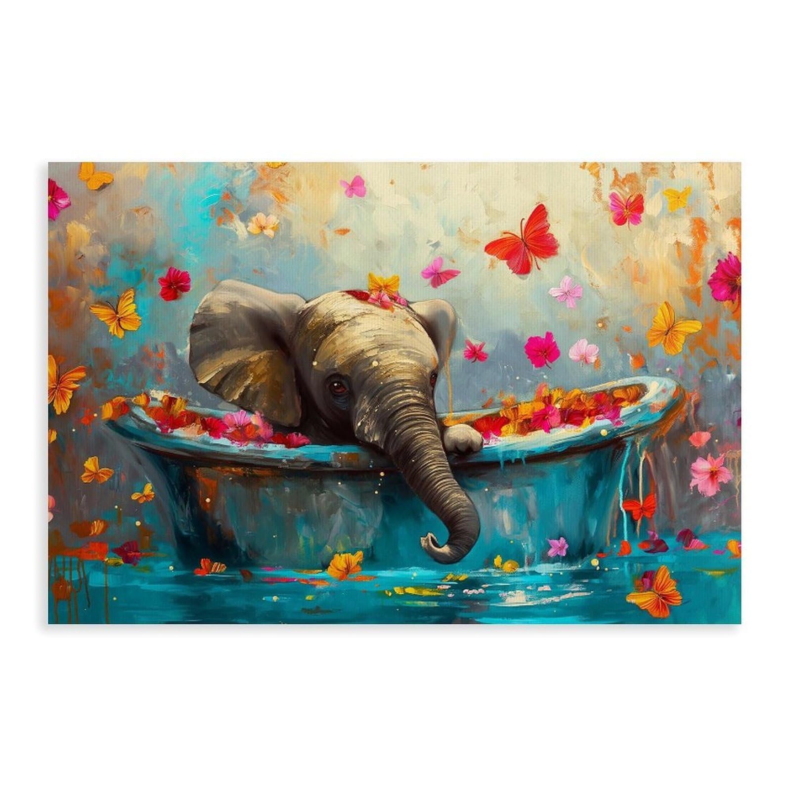 Bareronor Bathroom Elephant Poster Canvas Poster Bedroom Decor Landscape Office Room Decor Gift 24" L X 36" W