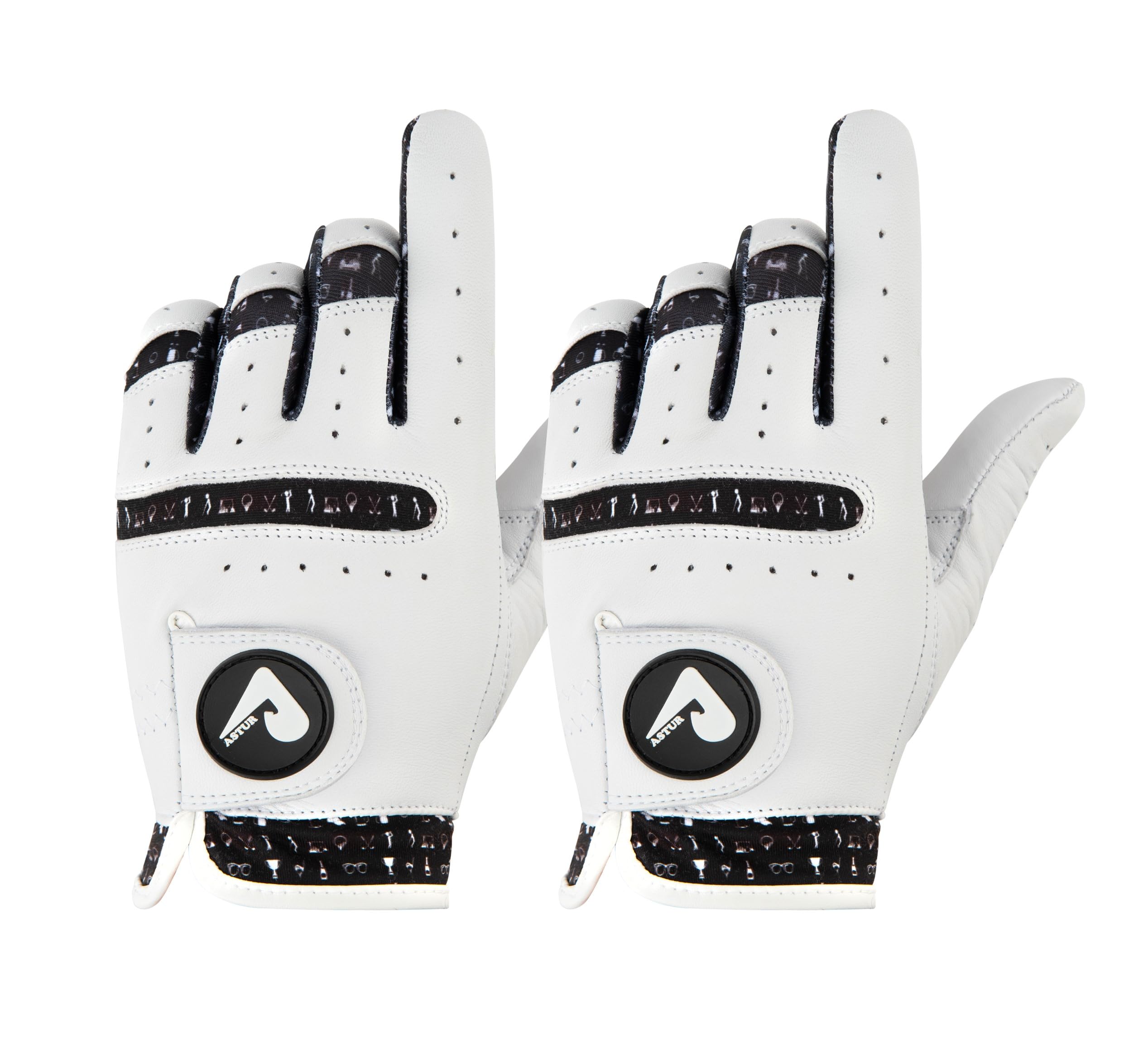 ASTUR Golf Gloves for Men Cabretta Leather Golf Glove Left Hand 2 Pack Premium Soft Grip Unique Print Breathable Comfortable fit for all weather Golf (S, MY GOLF DAY)