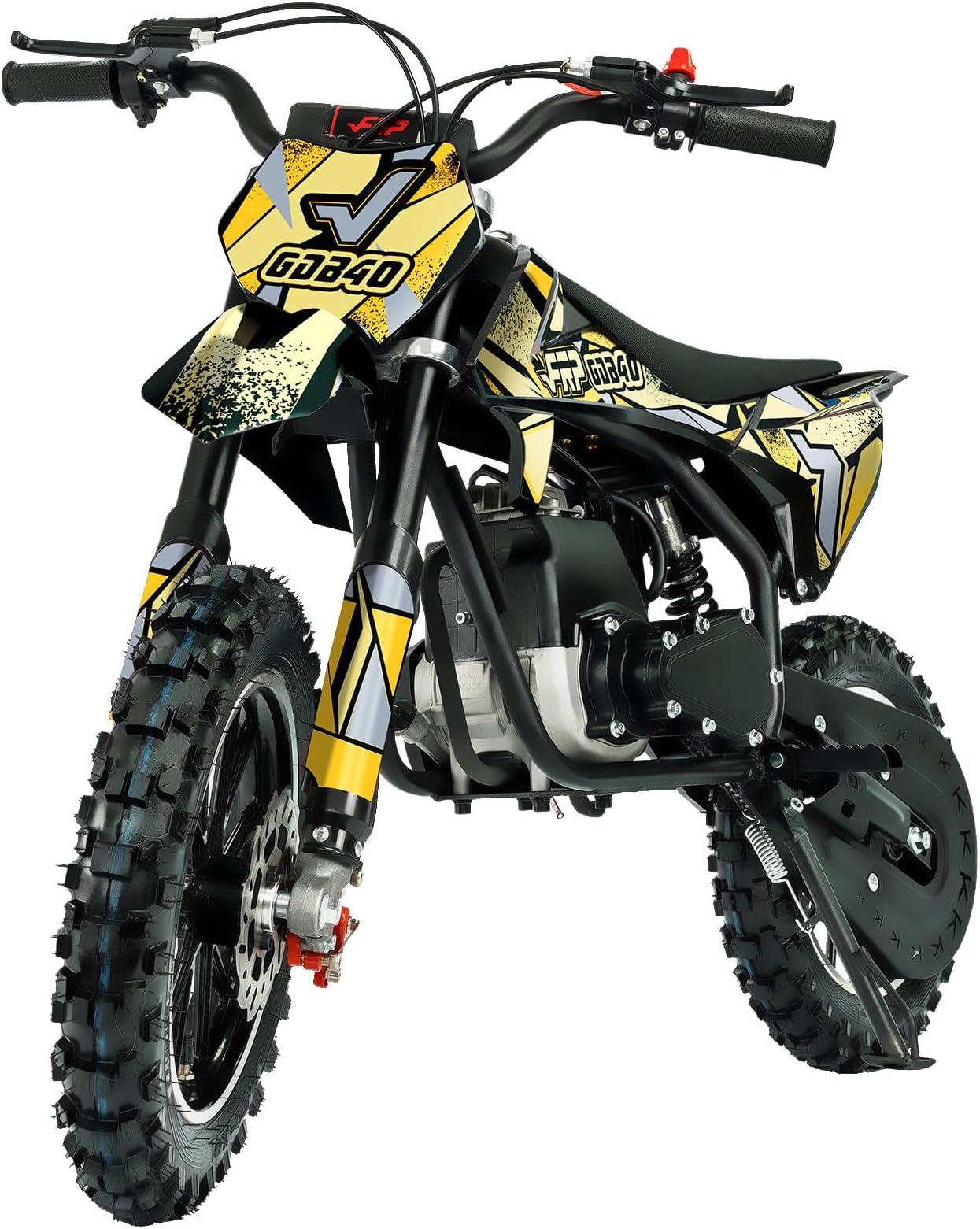 FRP OGM40 Kids Dirt Bike, 40CC 4-Stroke Dirt Bike for Kids, Gas Powered Off-Road Mini Bike with Front and Rear Disc Brake, Up to 20 Mph, Weight Support Up to 132 LBS(Yellow)