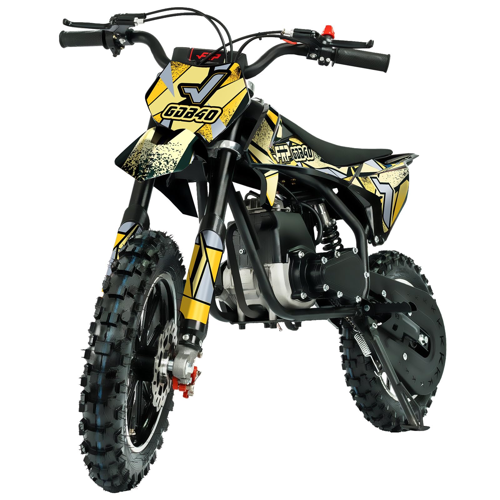 FRP OGM40 Kids Dirt Bike, 40CC 4-Stroke Dirt Bike for Kids, Gas Powered Off-Road Mini Bike with Front and Rear Disc Brake, Up to 20 Mph, Weight Support Up to 132 LBS（Yellow）