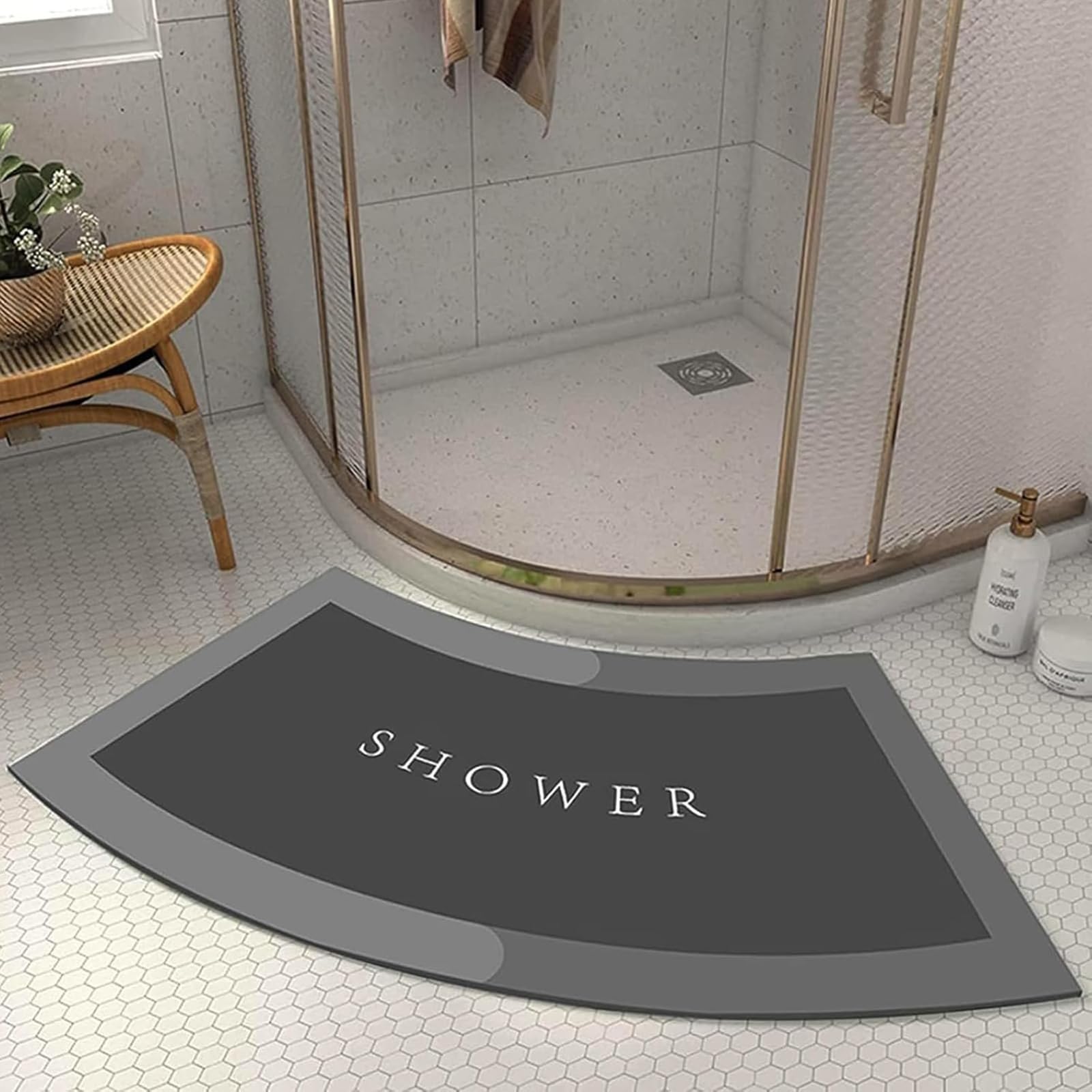 Alfombrilla de esquina súper absorbente para baños redondos modernos
