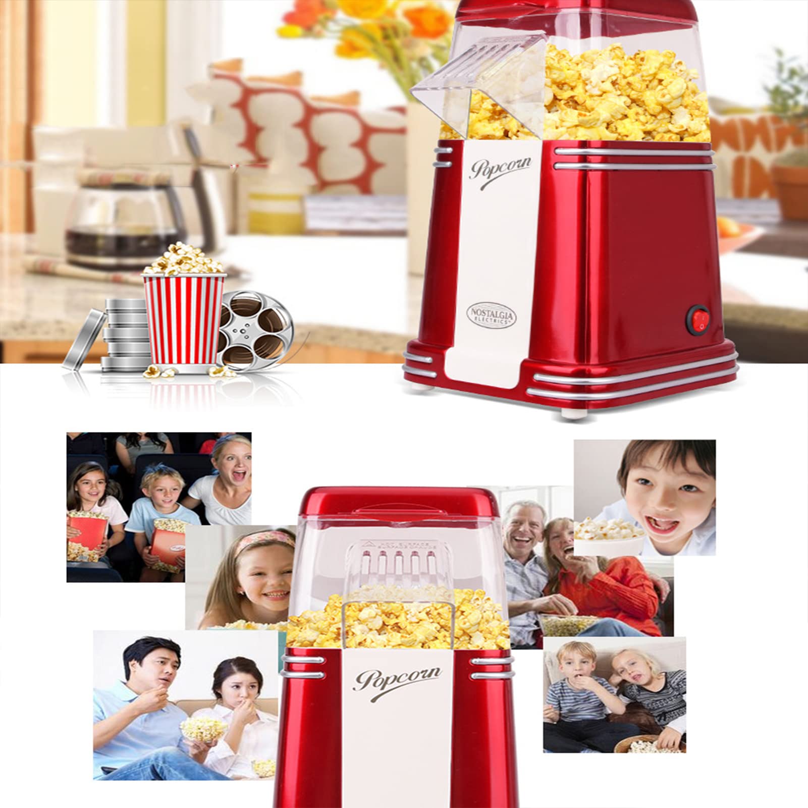 Macchina per Popcorn, Macchina per Popcorn ad Aria Calda, Mini Macchina per Popcorn da 1400 W, con Popcorn a circolazione d'Aria Calda - per spuntini salutari e Senza Grassi - Perf