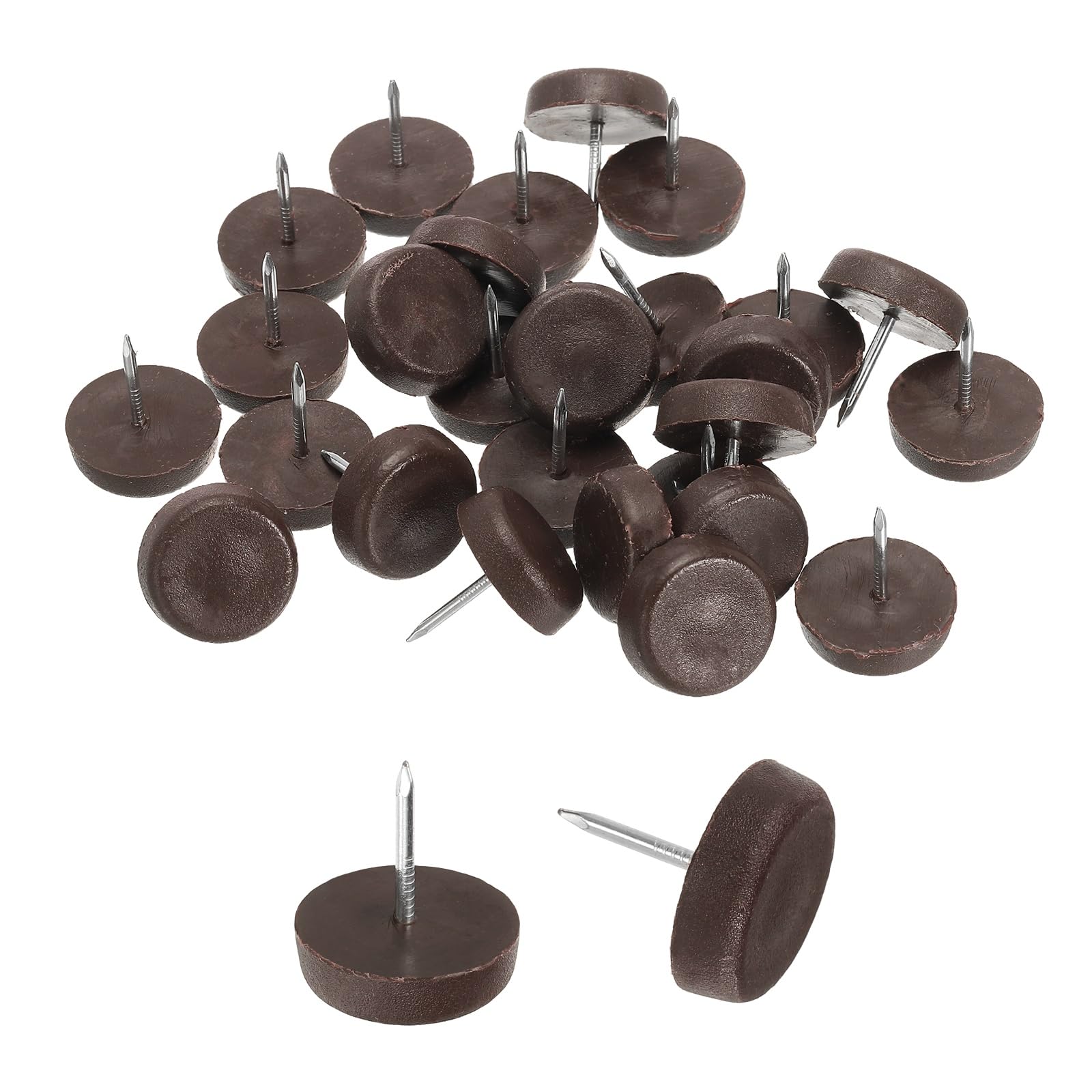sourcing map 25Pcs Furniture Sliders, 22mm Round Plastic Furniture Glides Nail-on Pads, Hardwood Floor Protectors for Chair, Table, Desk, Cabinet Leg, Brown