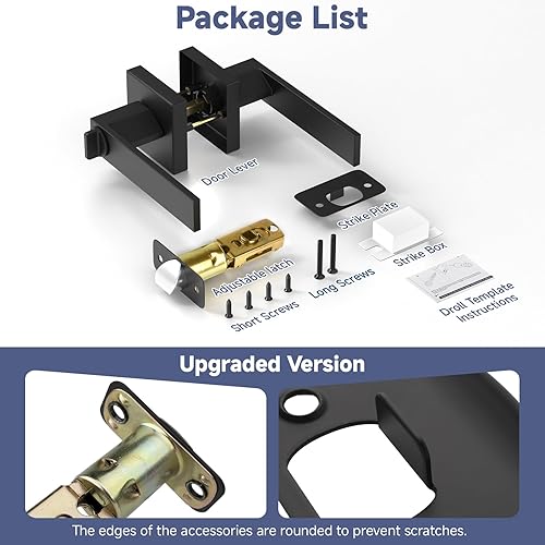 Miniatura 2 de Estmoon Paquete de 5 manijas de puerta negras mate para interiores, mejoras para el hogar, cerradura de puerta de privacidad sin llave, aleación de