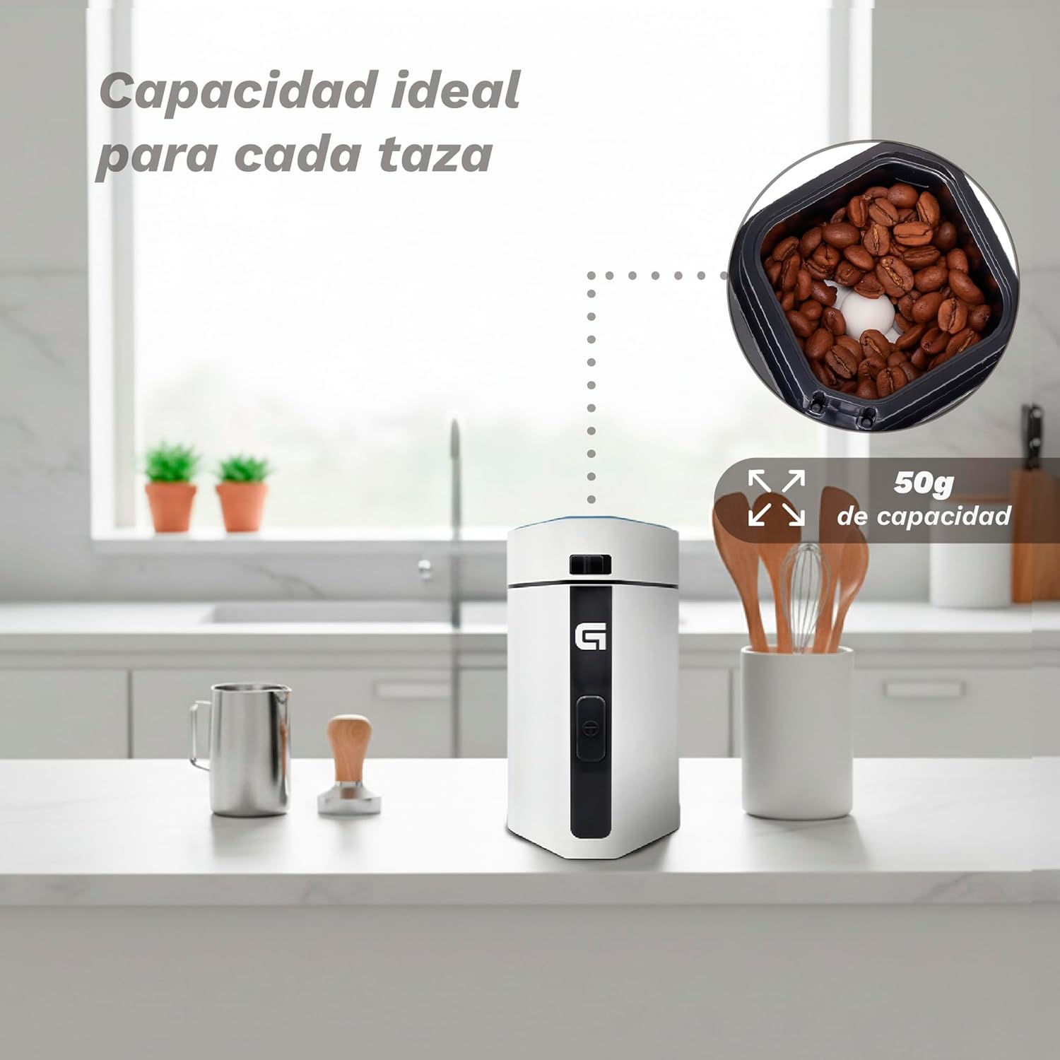 MO-150BL electric coffee grinder with 50g capacity, stainless steel blades - Suitable for nuts and spices - White