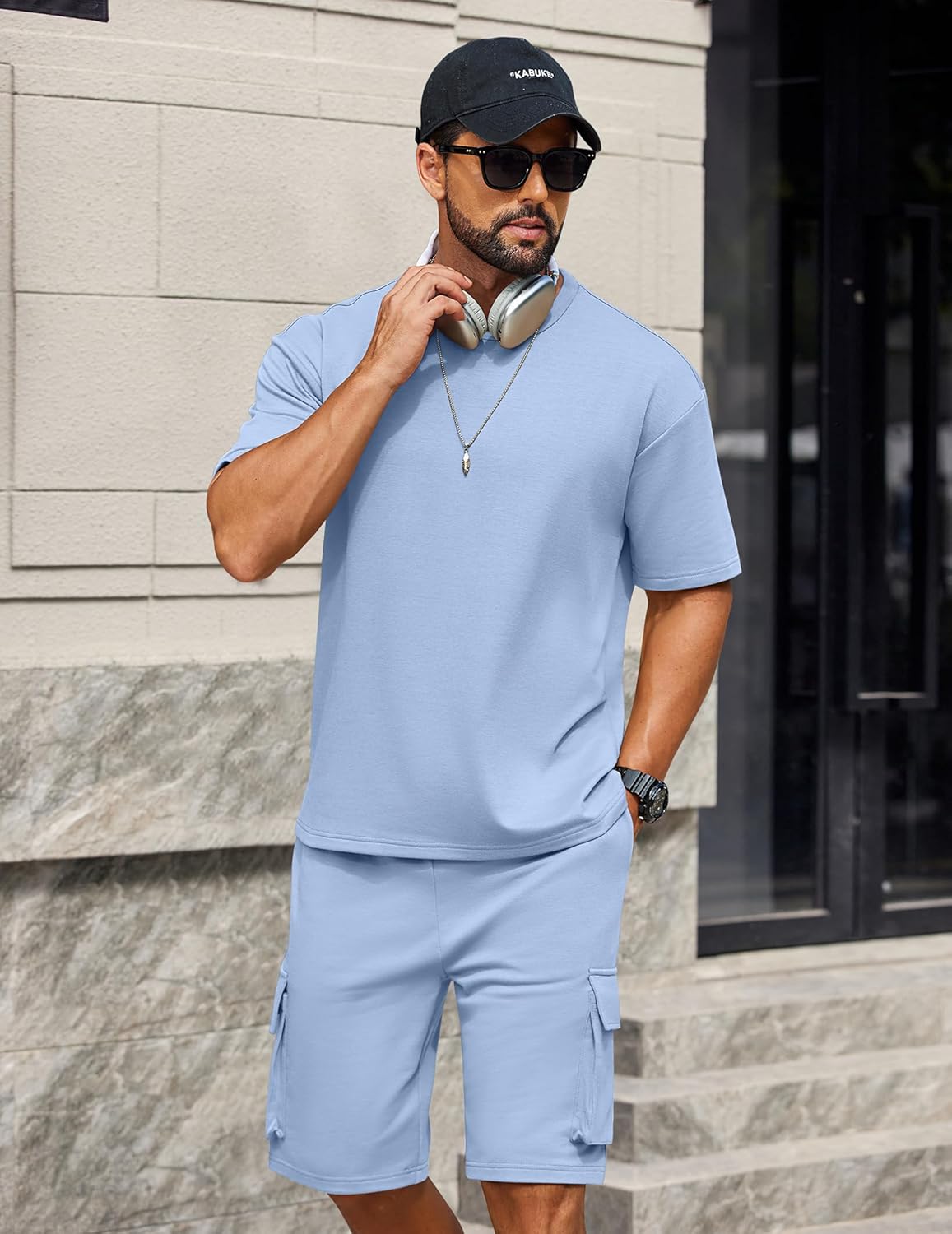 COOFANDY Men's Shirt and Shorts Set 2 Piece Fashion Summer Tracksuits Cotton Oversized T-Shirts Cargo Shorts Outfits - Image 4