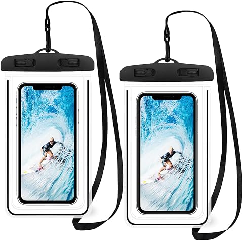 2 Pcs Funda Impermeable Universal para Móvil, Bolsa Estanca Compatible con iPhone/Xiaomi, Resistente al Agua, Bolsa Seca - Negro