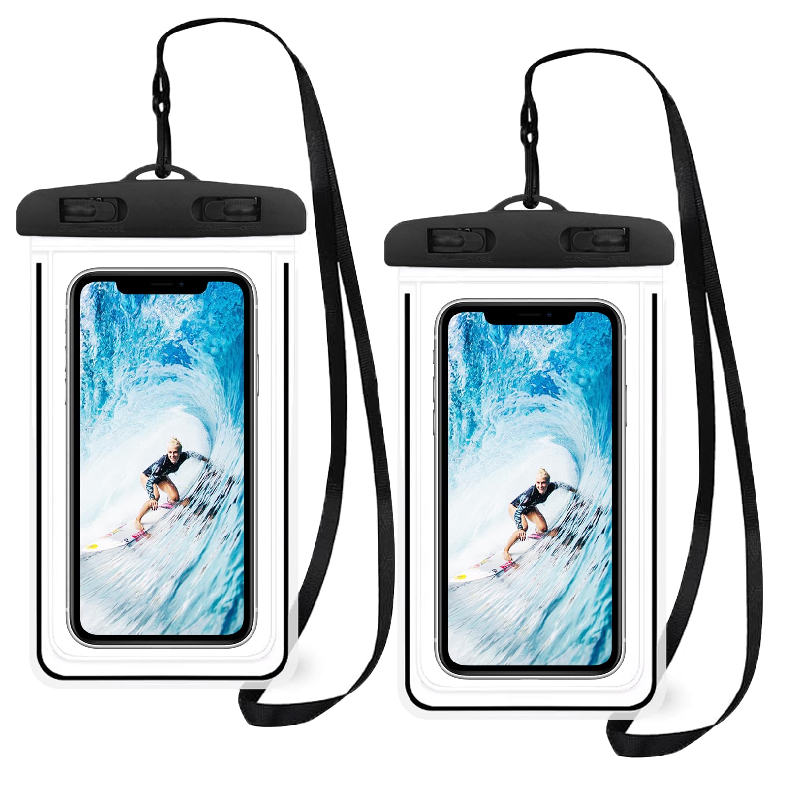 Pochette étanche Smartphone IPX8 (lot De 2) - Pour Téléphone Jusqu’à 7 Pouces, écran Tactile Utilisable Sous L’eau (Noir)