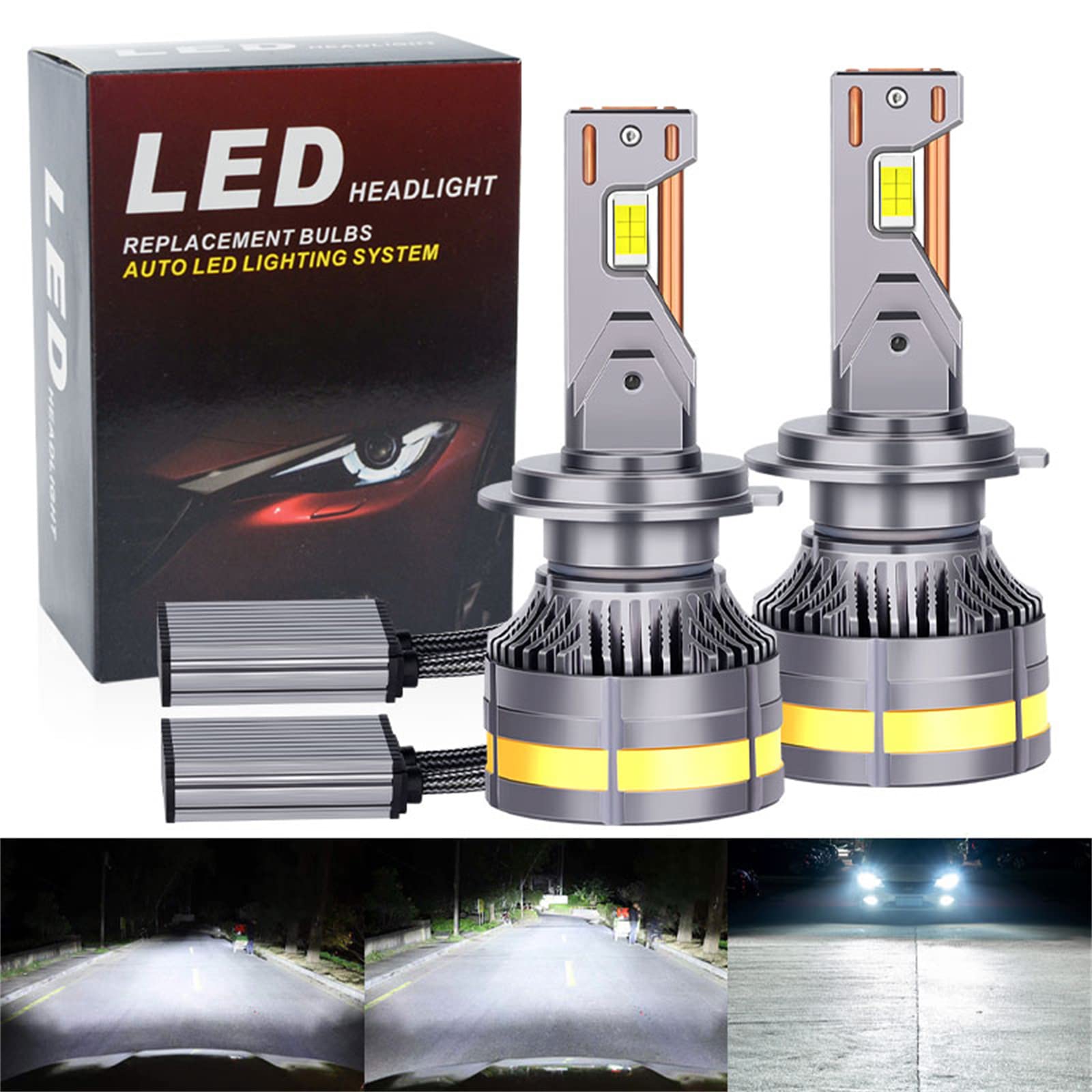 Bombillas LED Para Faros Delanteros, 600% De Brillo Bombilla LED De Temperatura De Tres Colores, Kit De Bombillas Para Faros Delanteros De Repuesto Plug-And-Play, Paquete De 2,H1