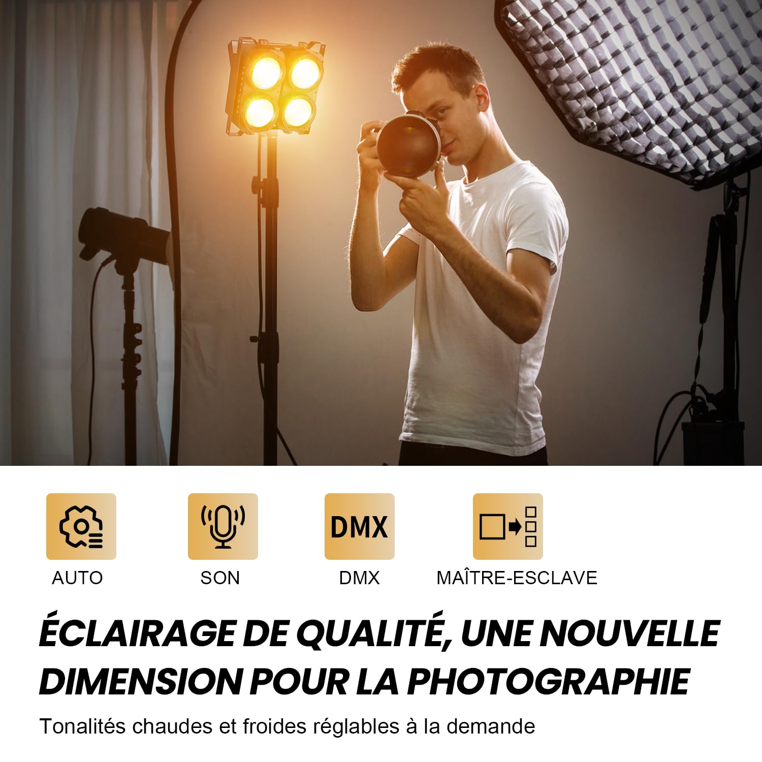Betopper Par Led Projecteur 500W,Blinder Ambre+Blanc Froid COB Amélioré,Lumière de Scène DMX à Haut CRI/RA (>95),Jeu de Lumiere Matricielles 4 Yeux pour Discothèque, Mariage, Studio Photo, Théâtre