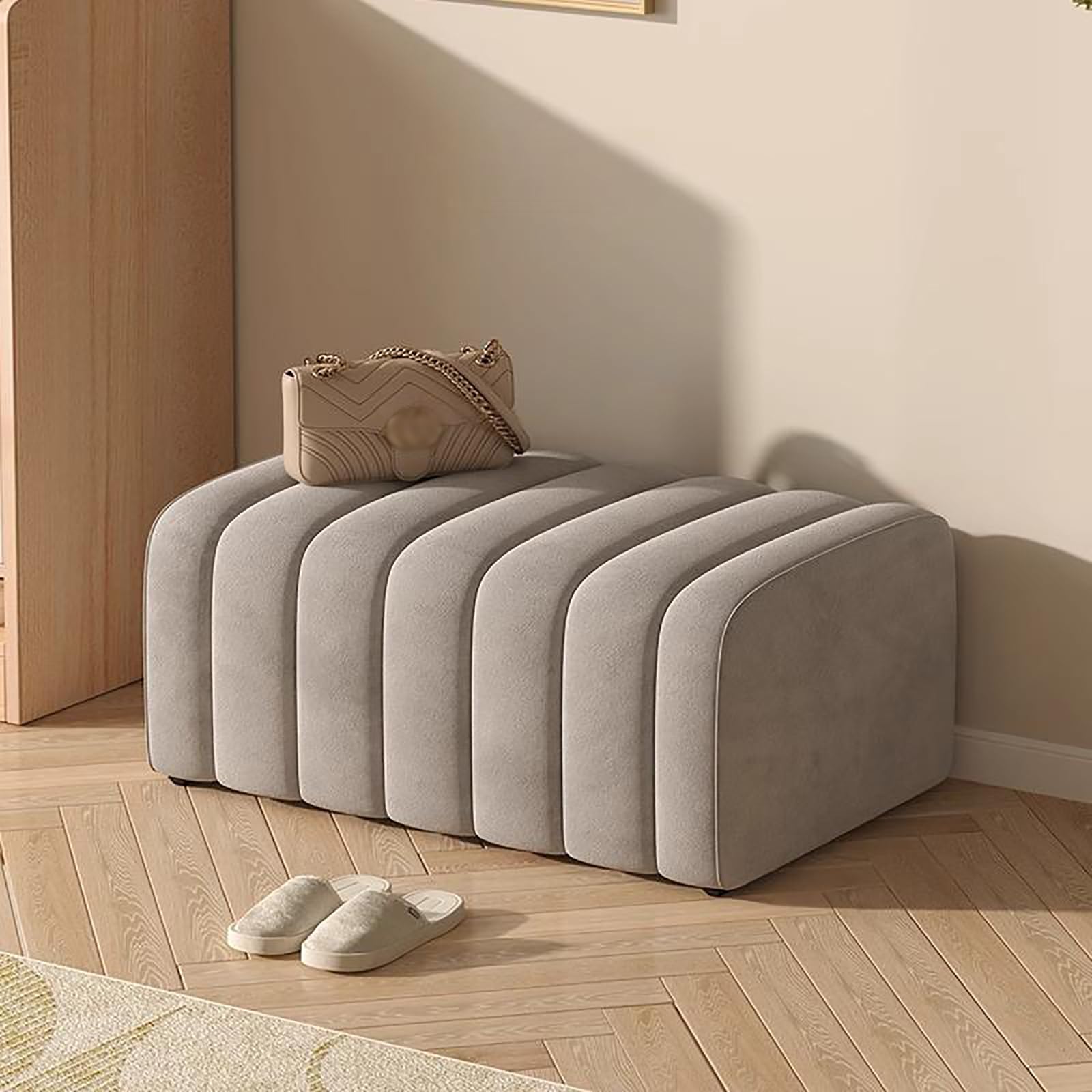 MSHGSKU Velvet Bench for Entryway Shoe Storage Ottoman Solid Wood Commode Soft Footrest for Living Room Bedroom Hallway Dressing Room (80x40x40cm Gray)