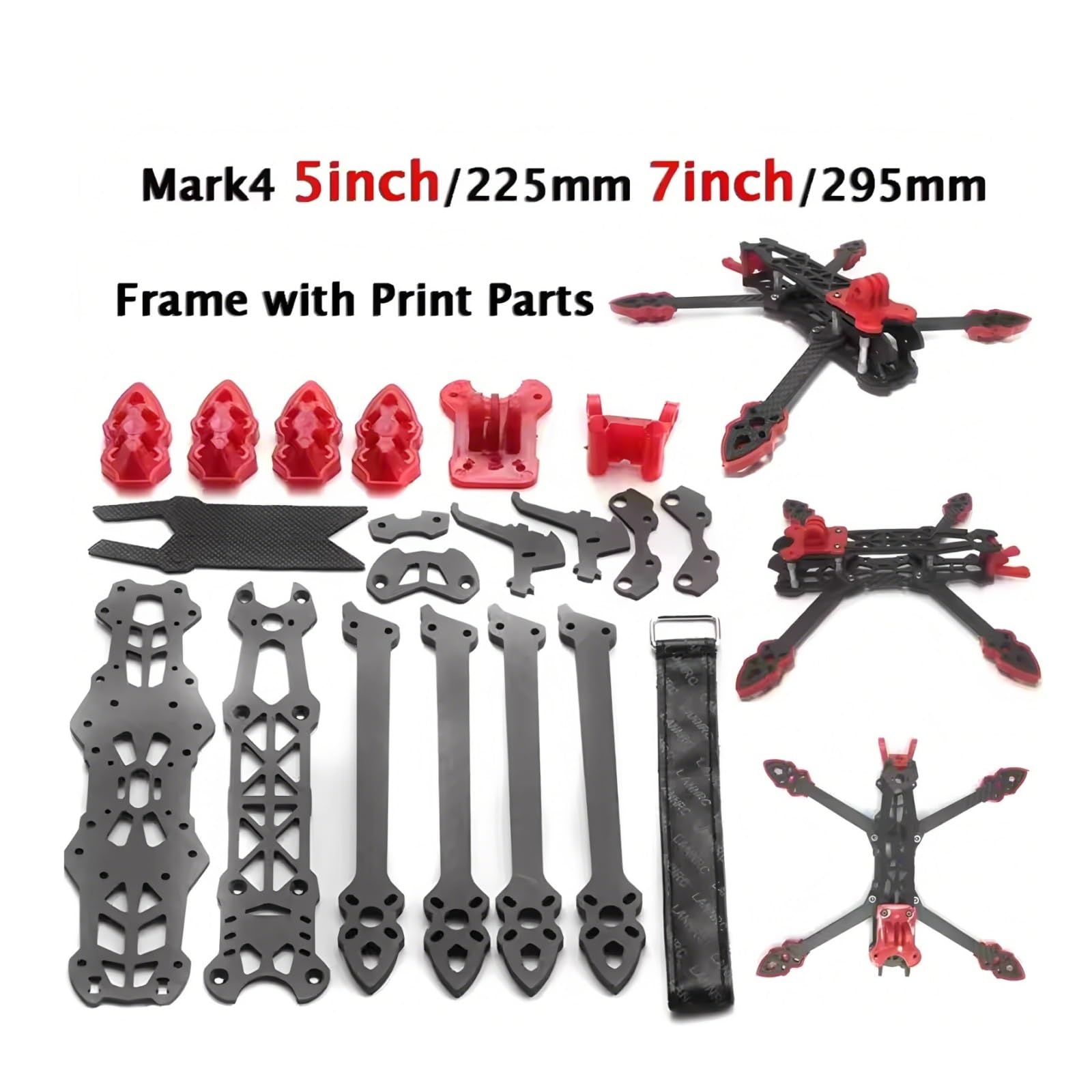 Kit telaio drone da corsa Mark4, 5 pollici 7 pollici | Parti in fibra di carbonio, parti stampate, cinghia batteria, distanza motore 225mm o 295mm(Mark4 5inch yellow)