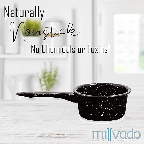 Miniatura 9 de Millvado Cacerola de granito de 4 cuartos de galón, ollas naturalmente antiadherentes, utensilios de cocina esmaltados moteados, sartén pequeña para