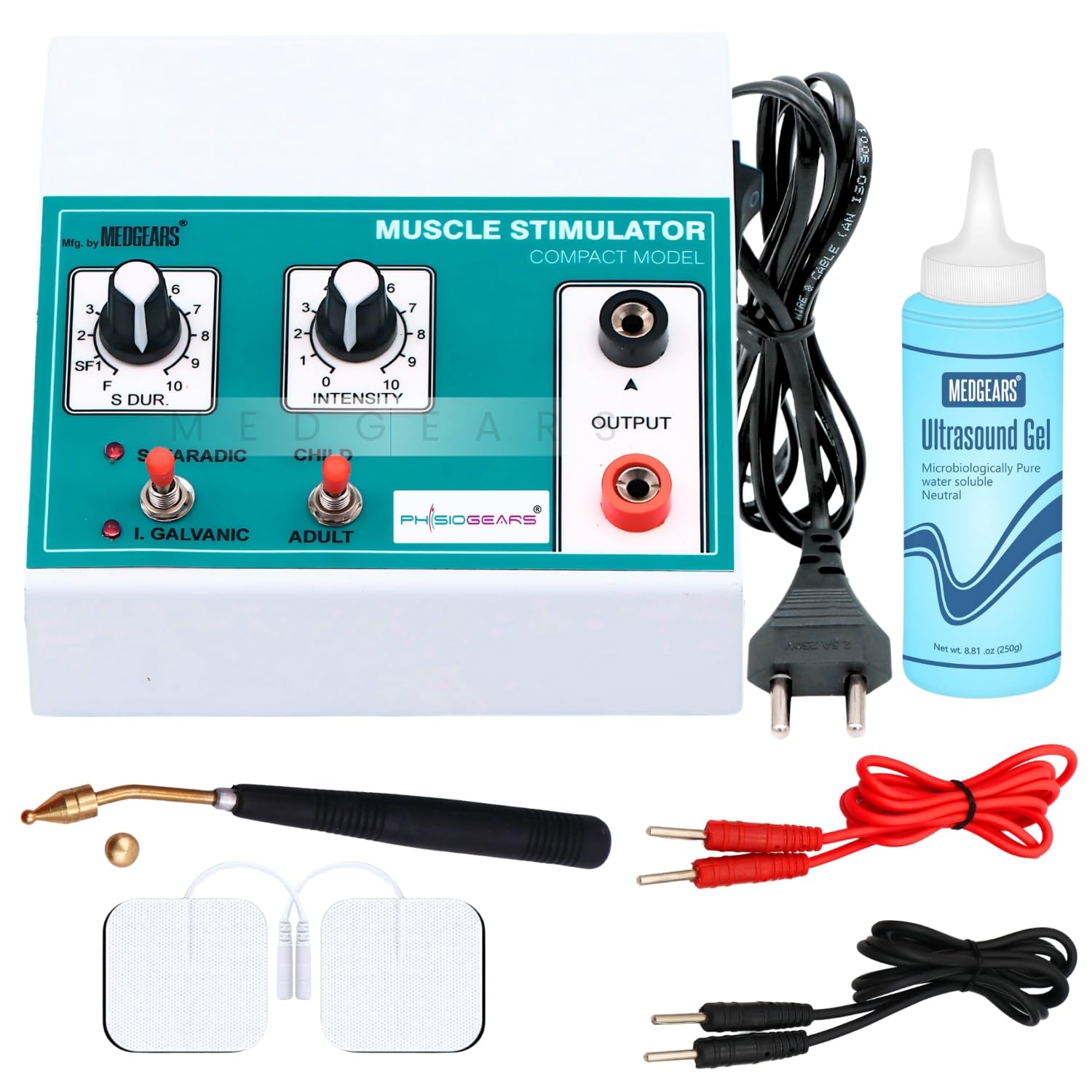 Physiogears Mini MS Physiotherapy Equipment Muscle Stimulator Galvanic & Faradic Stimulation Therapy with Self Adhesive Sticky Pads