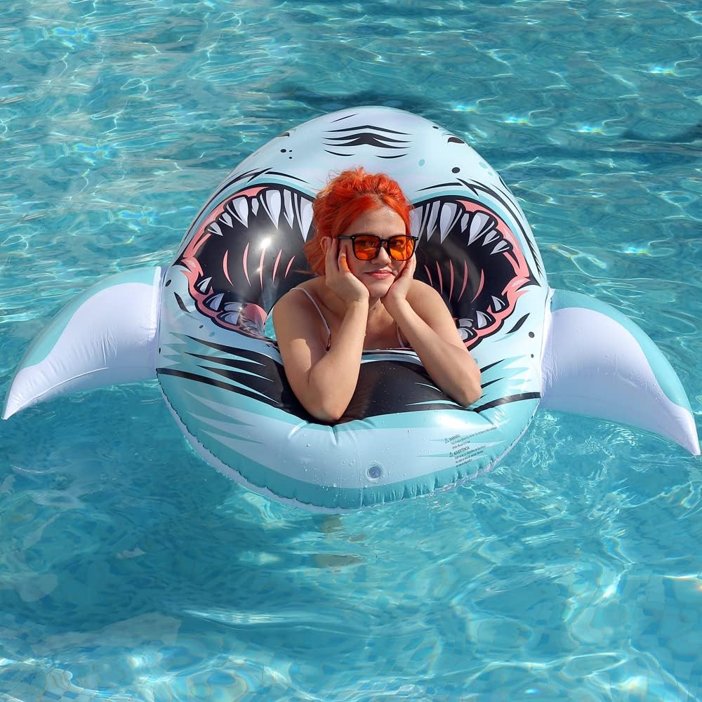 Inflatable Shark Float for Pool,Ride on Pool Party Lounge Toys for Adults,Giant Inflatable Swimming Ring Swimming Pool Float Summer Water Fun Shark Floaties