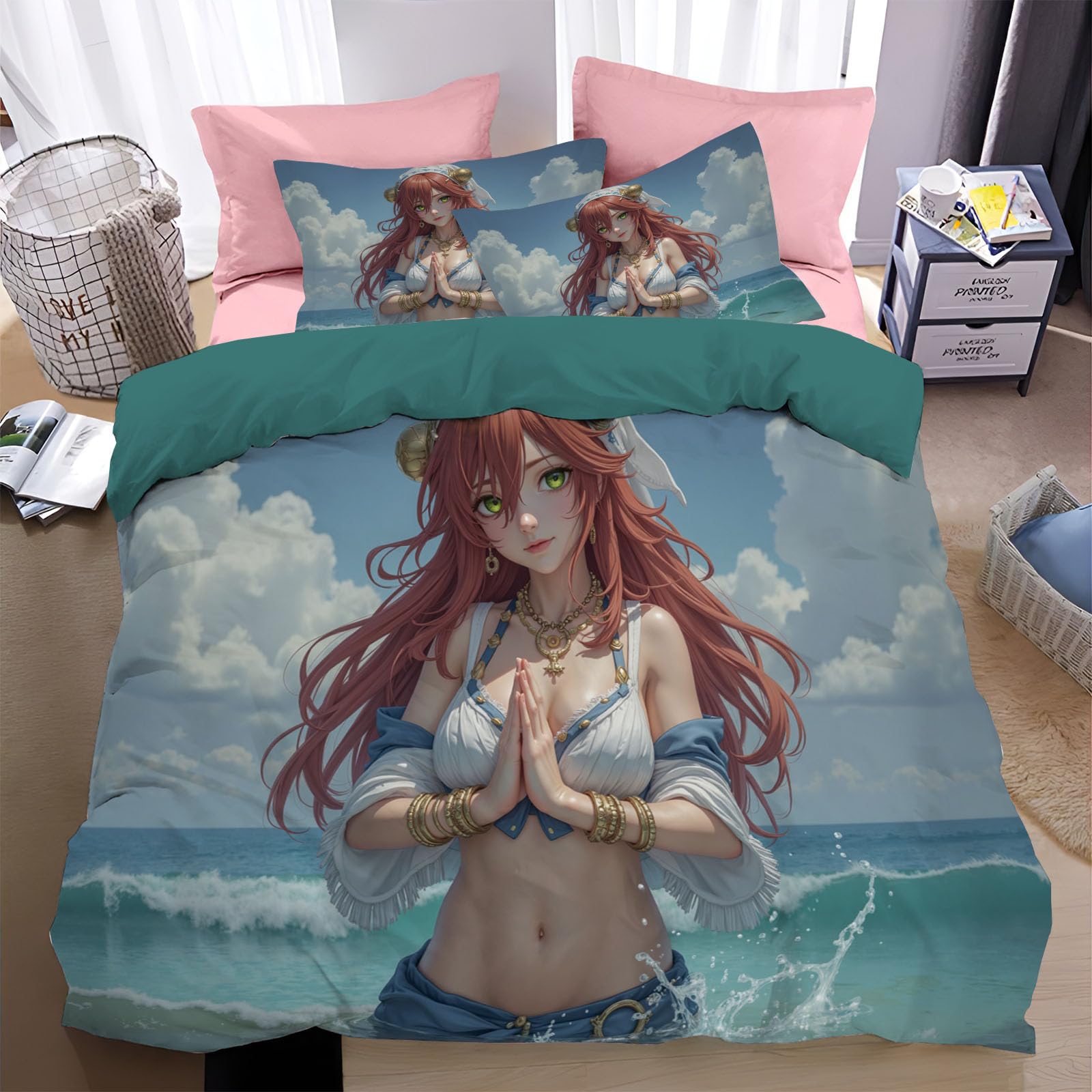 Housse de couette 220x240cm avec taies lavables pour grand lit adulte