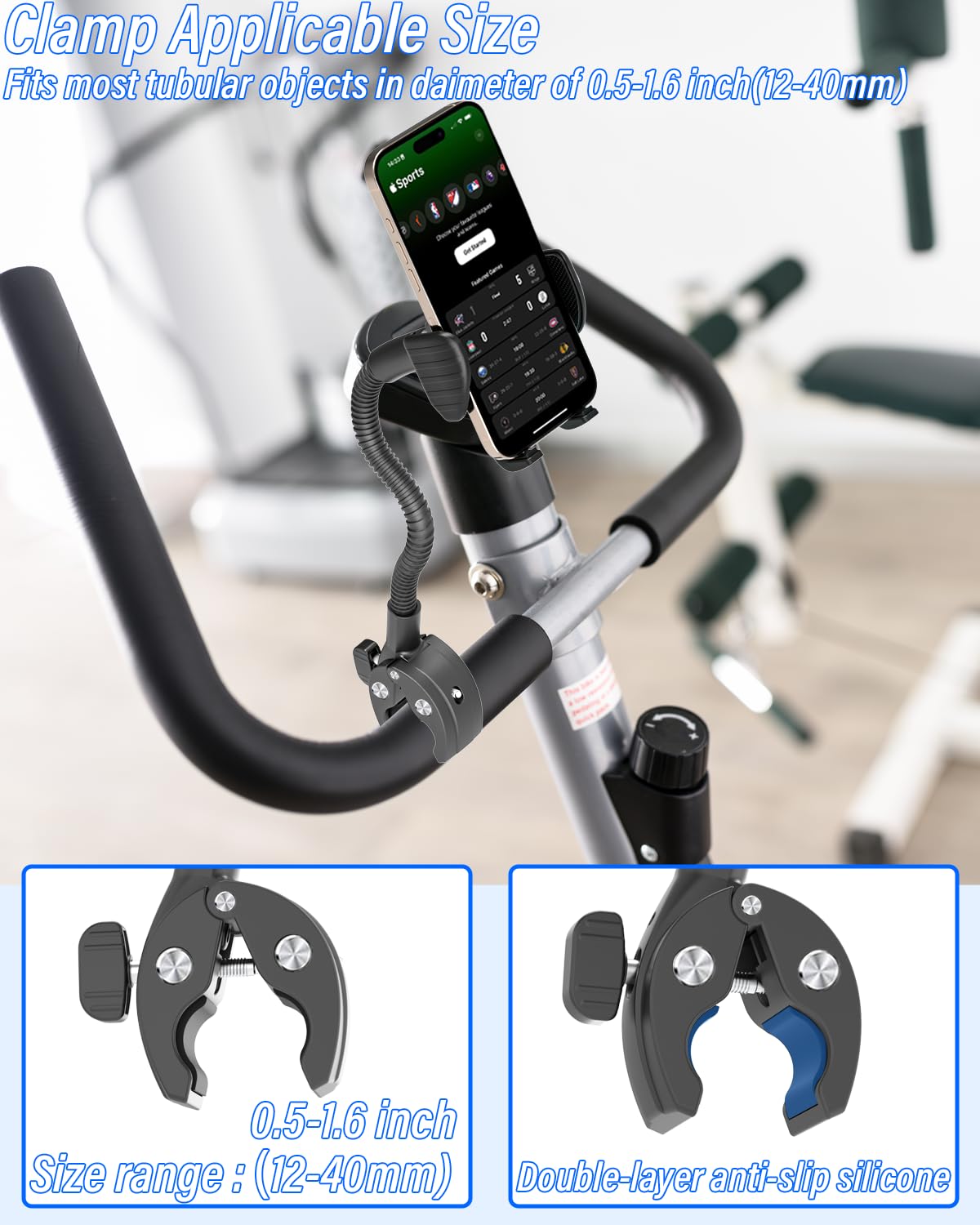 LYFPOOOM Soporte Cuello Cisne para teléfono móvil para Silla de Ruedas y Cochecito, Soporte portátil para teléfono Compatible con iPhone 16 Pro Max/15/14/13/12 y Todos los teléfonos Inteligentes.