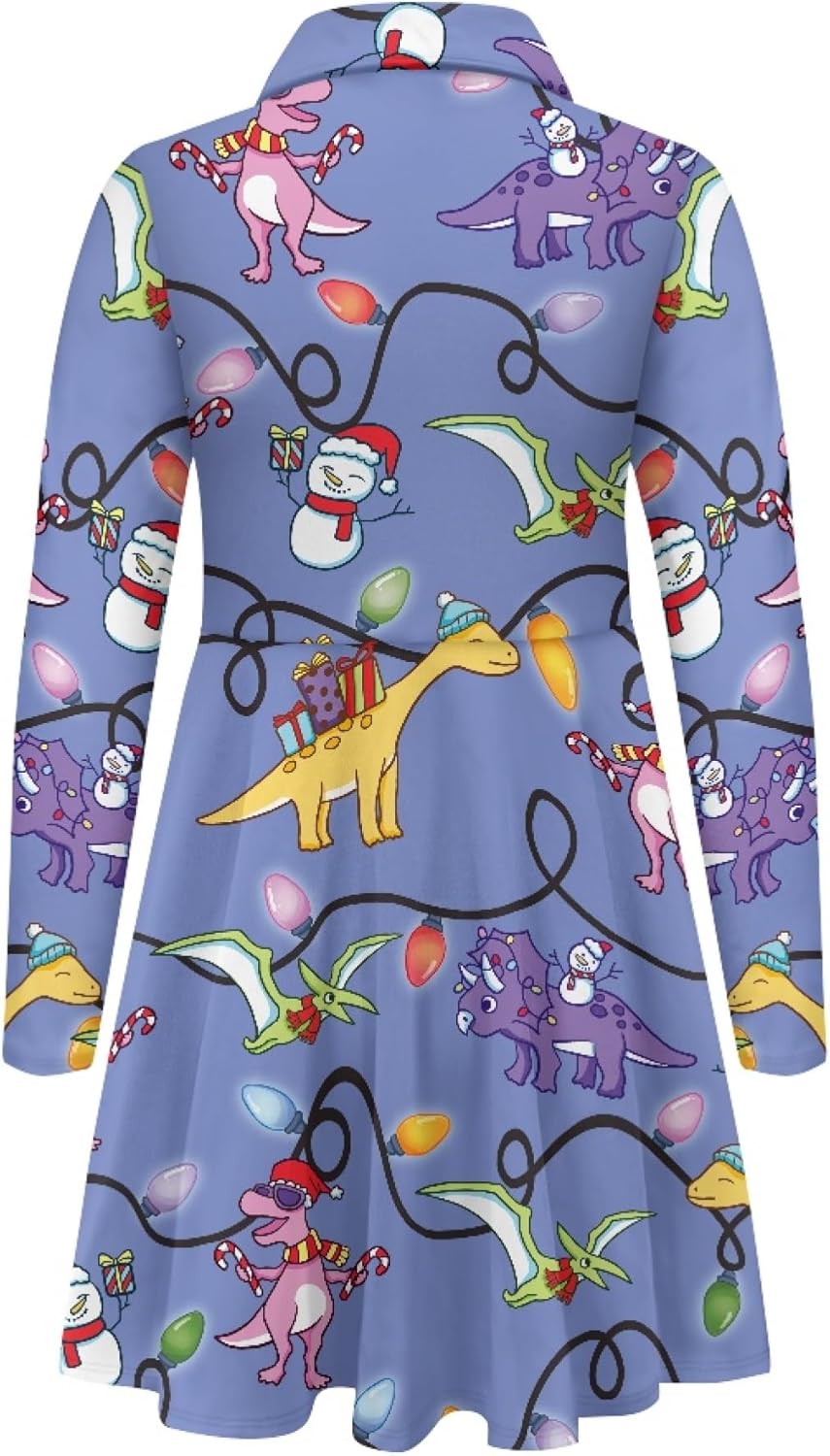 AmzPrint Long Sleeve Christmas Polo Dress for Toddler Girls Peter Pan Collar Fall Winter Casual Midi Flowy Dress for Girls