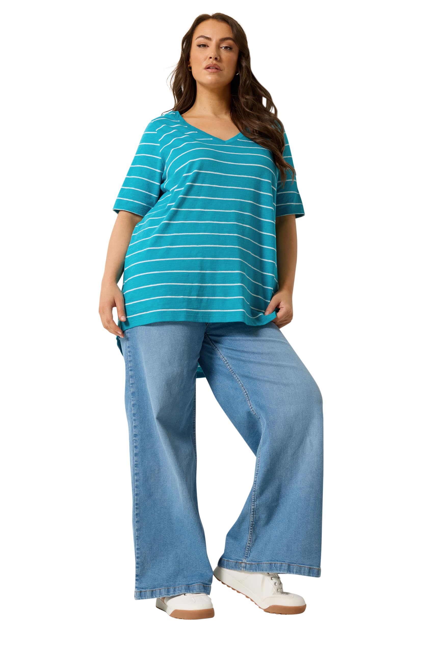 Yours Women's Turquoise Stripe Short Sleeve T-Shirt In | : 22/24