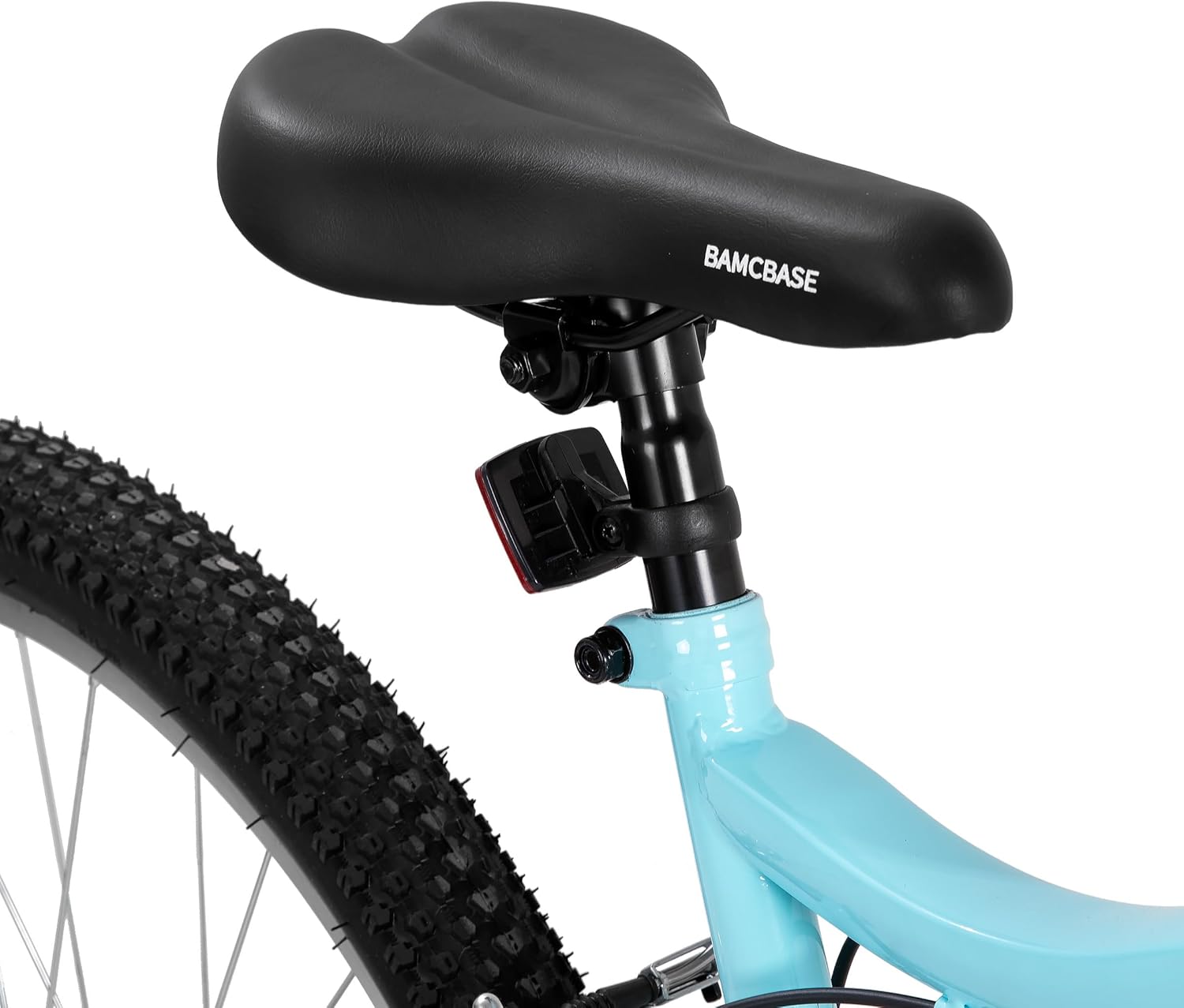 Close-up of the HILAND mountain bike's saddle and seat post.