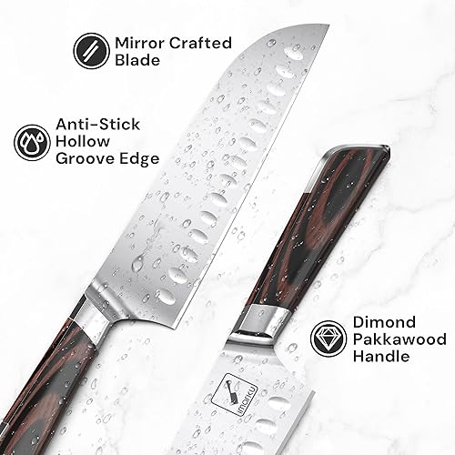 Vista 52 de Cuchillo Santoku, cuchillo de cocina de 7 pulgadas, cuchillo de cocina japonés ultraafilado, cuchillo de chef japonés de acero inoxidable alemán