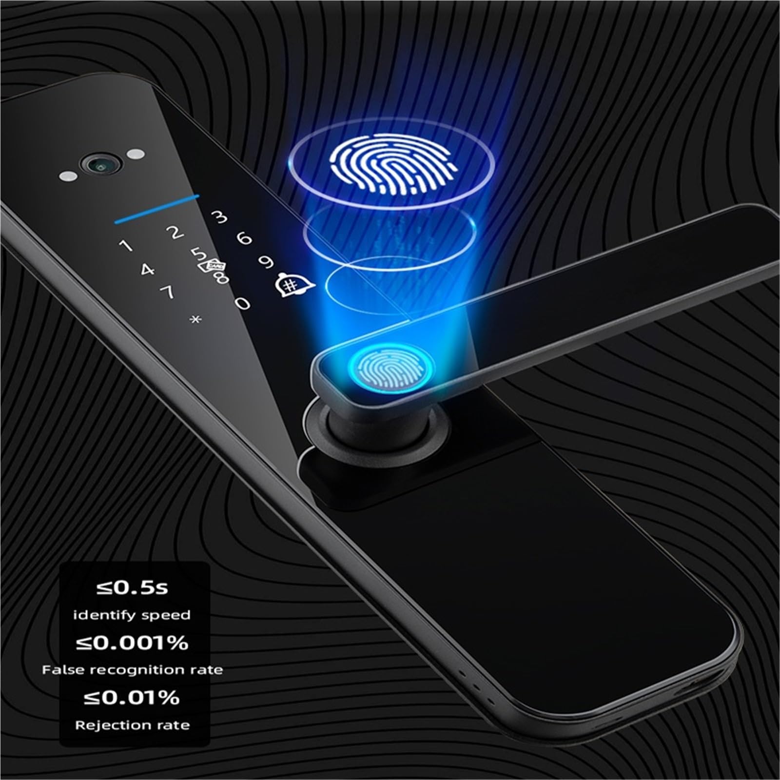 Serrure de porte intelligente électronique numérique, avec caméra biométrique, carte à empreintes digitales, mot passe, déverrouillage par clé Bureau Commercial(Single tongne-60-70)