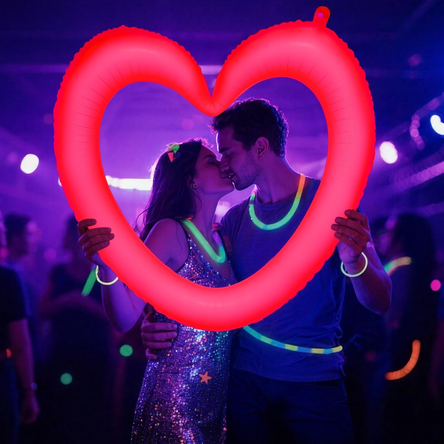 Mega-L Glow in The Dark Party Supplies, 5 Pcs Neon Heart Balloons, Fluorescent Red Yellow Fuchsia Blue and Orange, Photo Booth Props for Valentines Day, Birthday, Wedding, Engagement Romantic Decor - Image 3