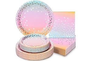 150PCS Pastel Paper Plates Rainbow for Girls Birthday