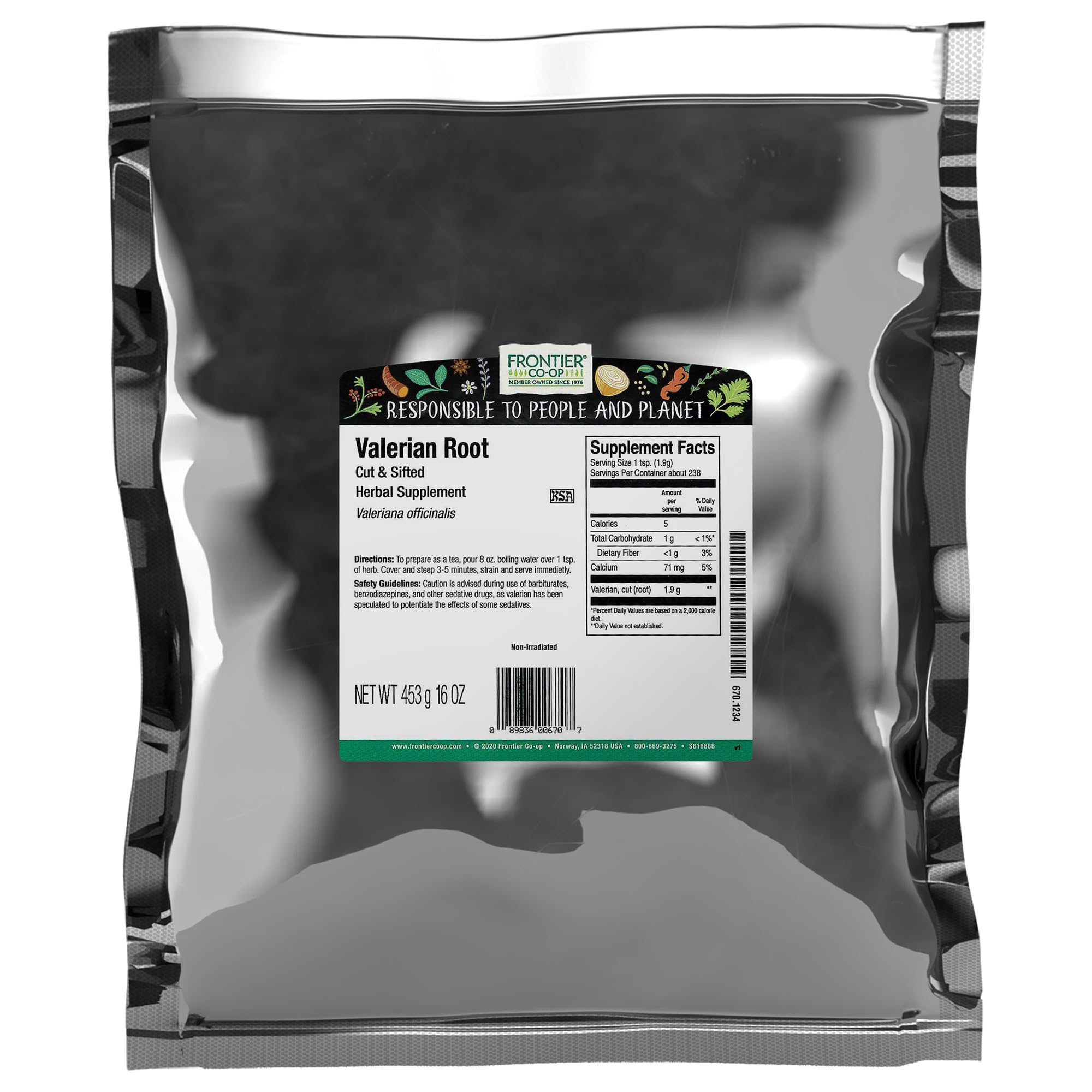 Frontier Co-op Cut & Sifted Valerian Root, Kosher - for Valerian Root Tea, DIY Supplement Capsules, Bedtime Formulas and Sleep Pillows | 16 Ounce (Pack of 1)