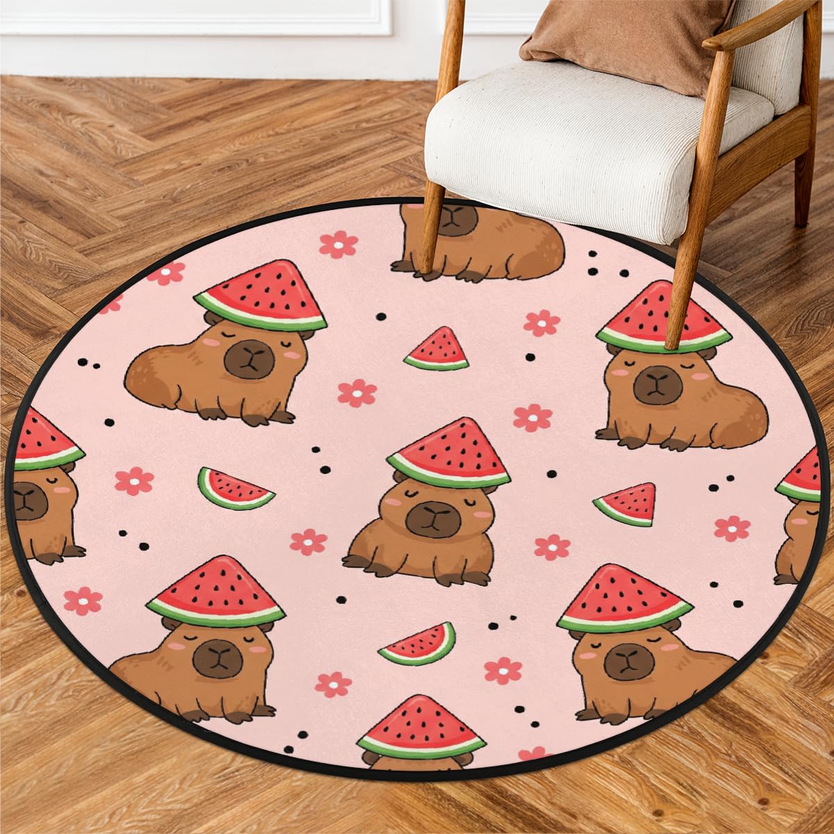 Tapis rond Capybara lavable en machine avec dossier antidérapant haute sécurité