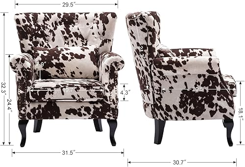 Miniatura 22 de Kmax Silla de club de terciopelo con diseño de trono copetudo de mediados de siglo, asiento acolchado, patas de madera, para el hogar, club, Tela