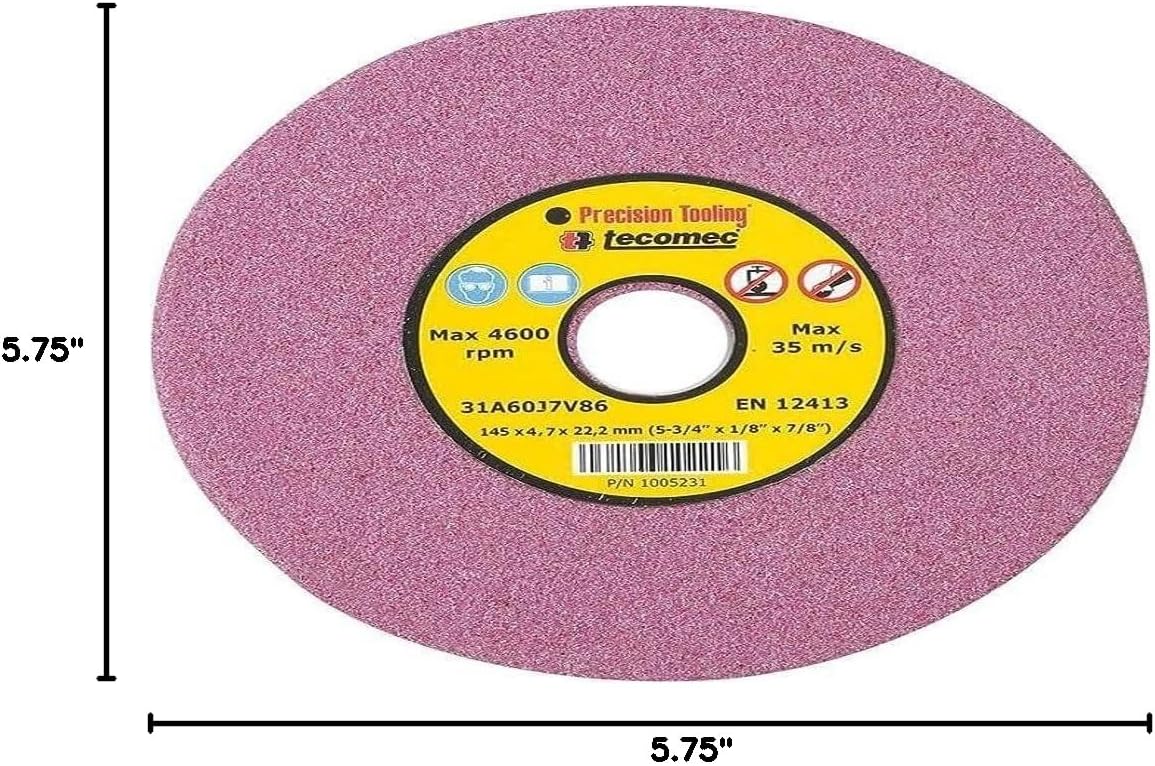 Tecomec 01005004 Grinding Wheel 3/16" Chainsaw Chain Sharpening, 5-3/4" X 7/8" X 3/16", Pink, 60 Medium Grit