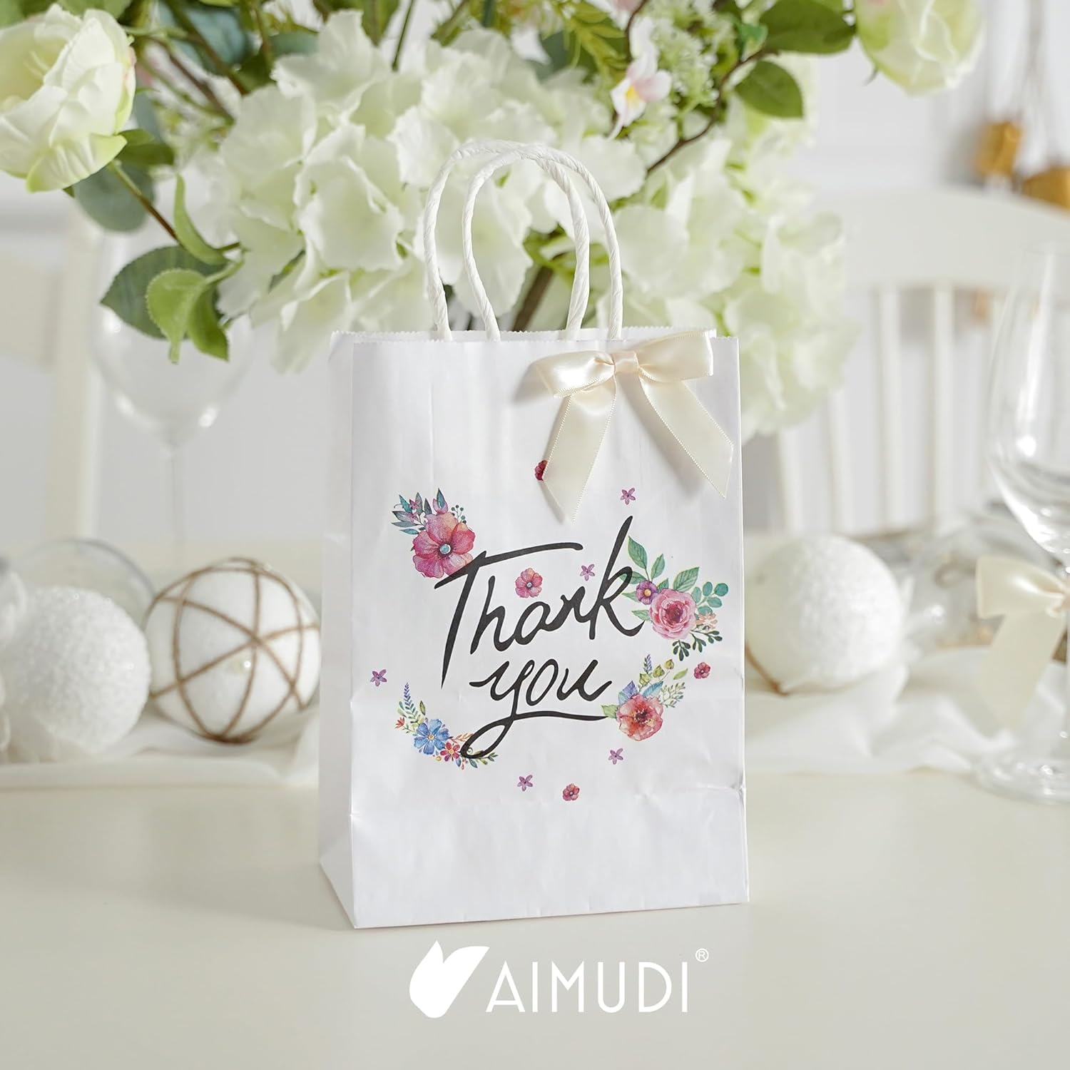 AIMUDI Ivory Bows 2.5" Pretied Satin Ribbon Bows Premade Twist Tie Bow for Treat Bags Cake Pop Bow for Wedding Favors Mini Bows for Gift Wrapping Baby Shower Decorations - 50 Counts - Image 5